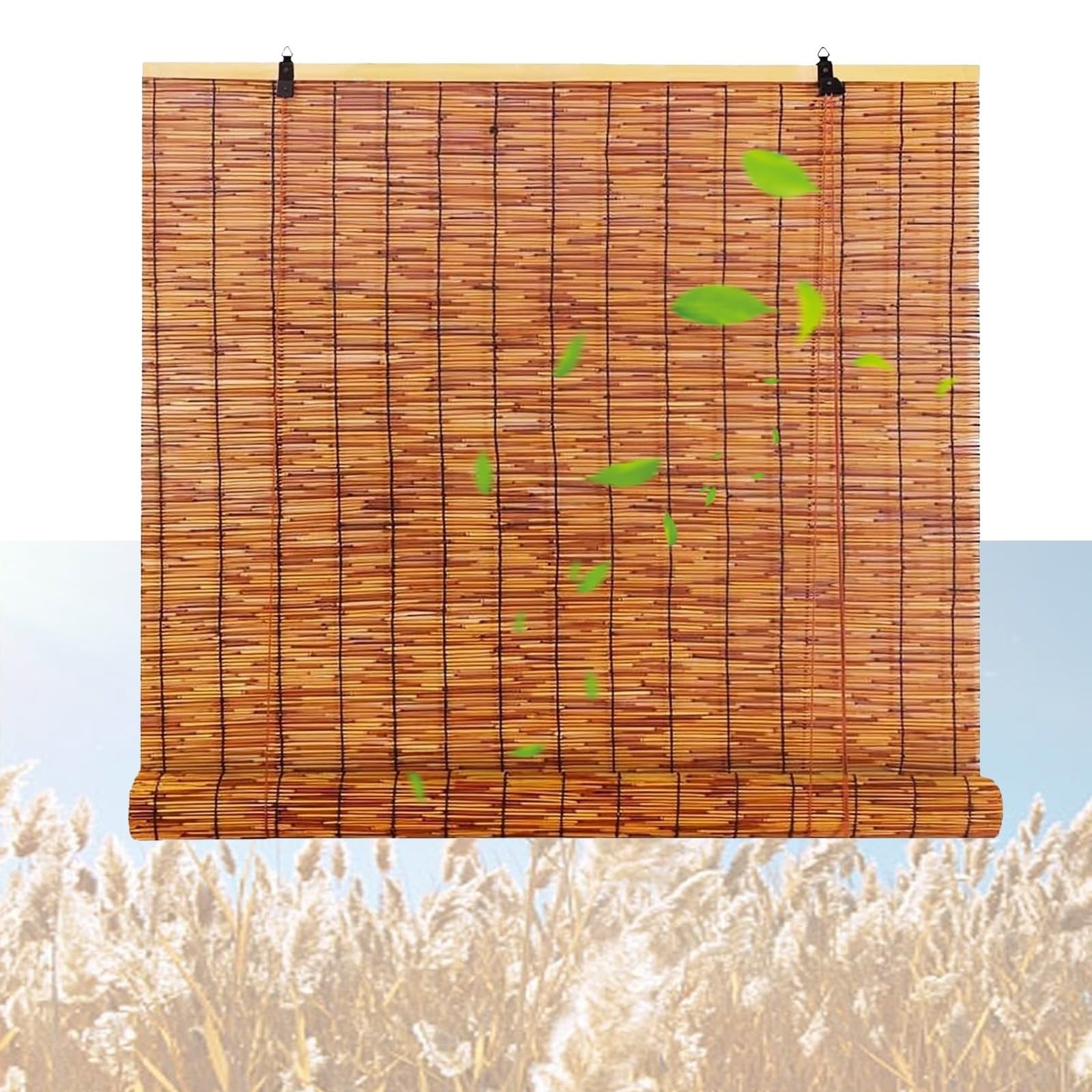 CMJYMX Hand-Woven Natural Reed Curtains, Blackout Reed Roller Blinds For Windows, Light Filtering Roll Up Shades Easy To Install, Sun Protection Breathable(90x130CM/35x51IN)