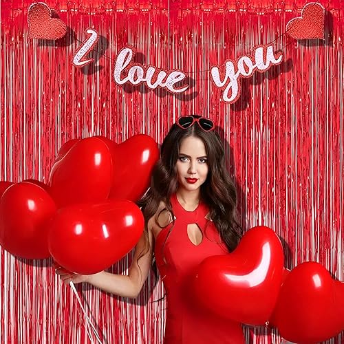 Miniatura 6 de Foil Fringe Curtain Christmas Party Decorations - Red Metallic Tinsel Photo Booth Backdrop Party Steamers Curtains for Christmas New Years