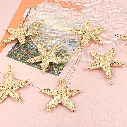 Miniatura 5 de Framendino, Paquete de 8 pinzas para el cabello de estrella de mar, horquilla de sirena para mujeres y niñas, color dorado