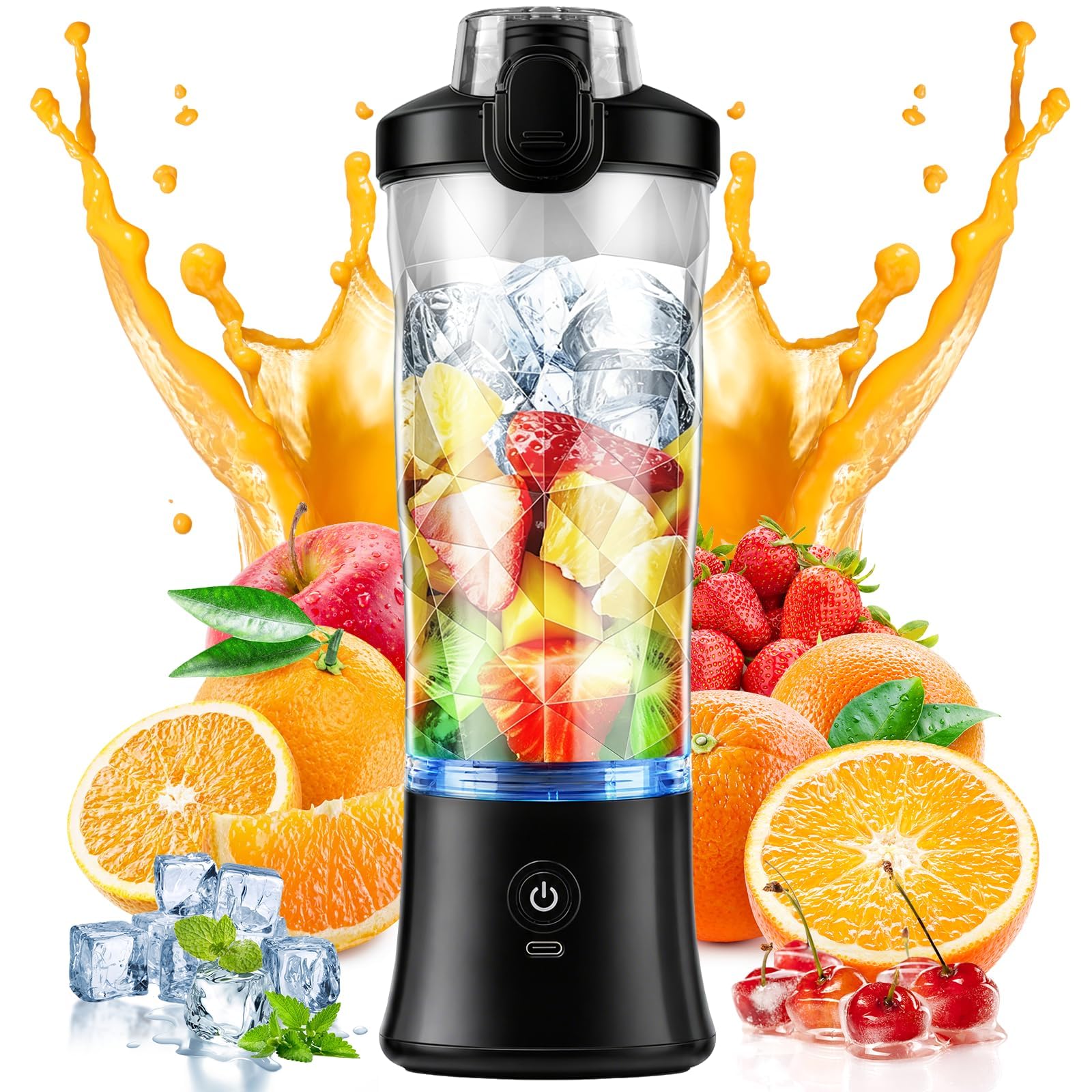 Portable Blender, Personal Blender USB Rechargeable, for Shakes and Smoothies, Strong Cutting Power with 6 Blades
