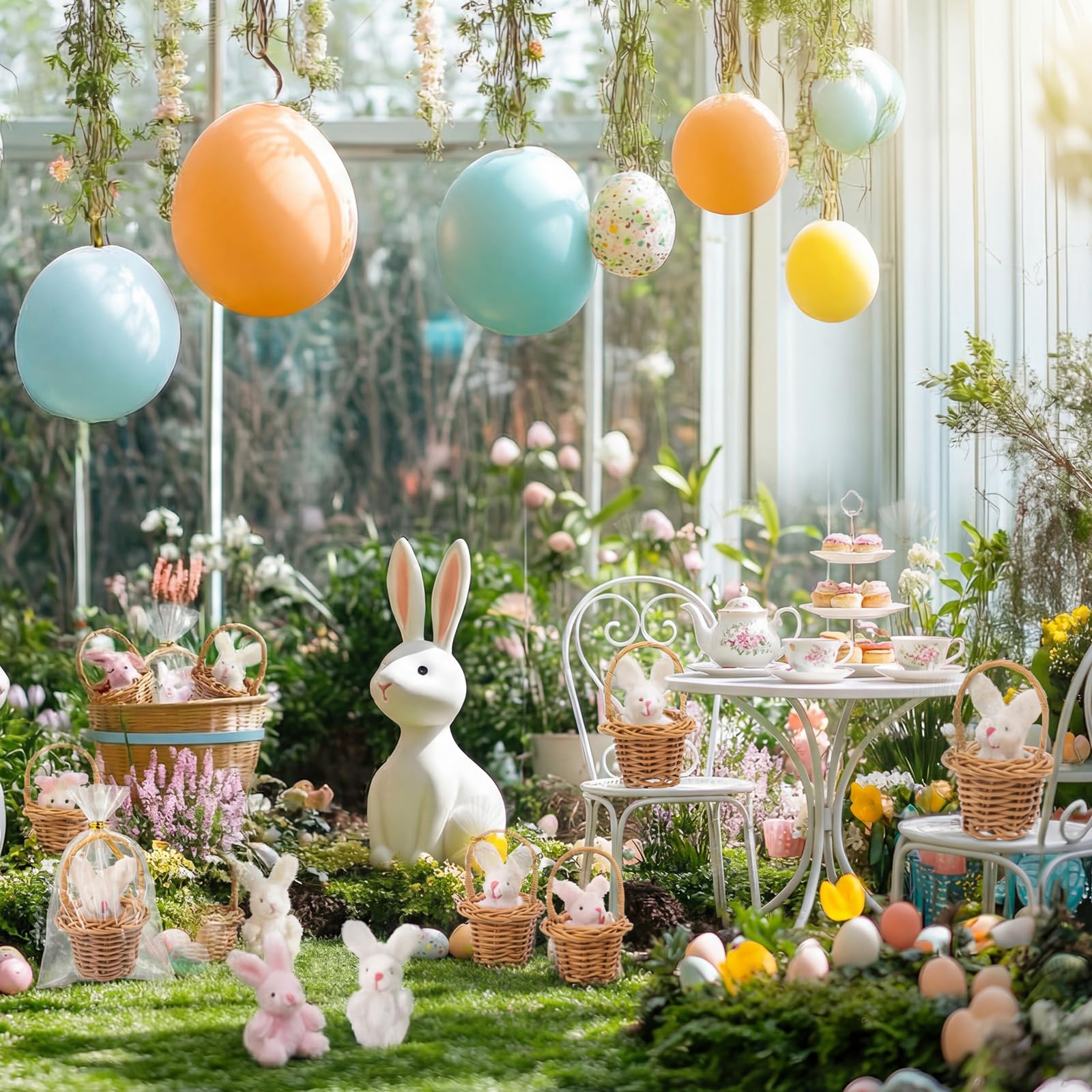 Seenelling 24 Set/ 72 Pcs Easter Gifts Bulk, Mini Easter Bunny Plush with Mini Wicker Basket, 2.4 in Stuffed Rabbit with 3.1 in Woven Basket, Bunny Party Favor, Team Appreciation Gift