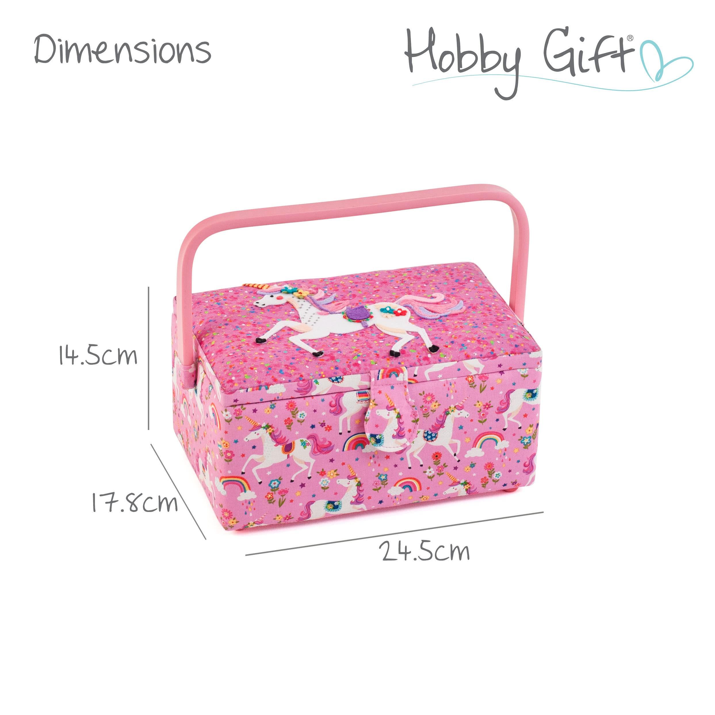 Scatola Da Cucito Media In Legno E Tessuto Hobby Gift - Con Vassoio Interno In Plastica E Cuscino Per Spilli - 17.8x24.5x14.5 Cm