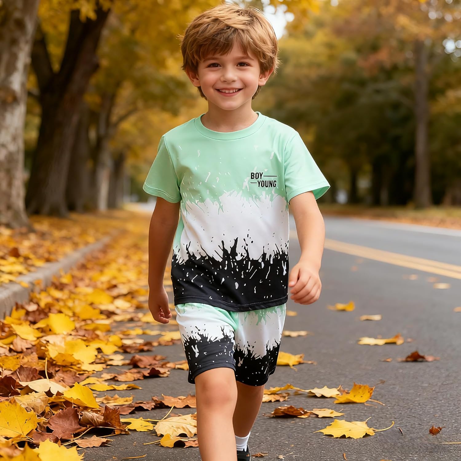 Kids Tween Boy Casual Clothing Set Letter Graphic Colorblock Tee +Shorts Summer Clothing Set - Image 2