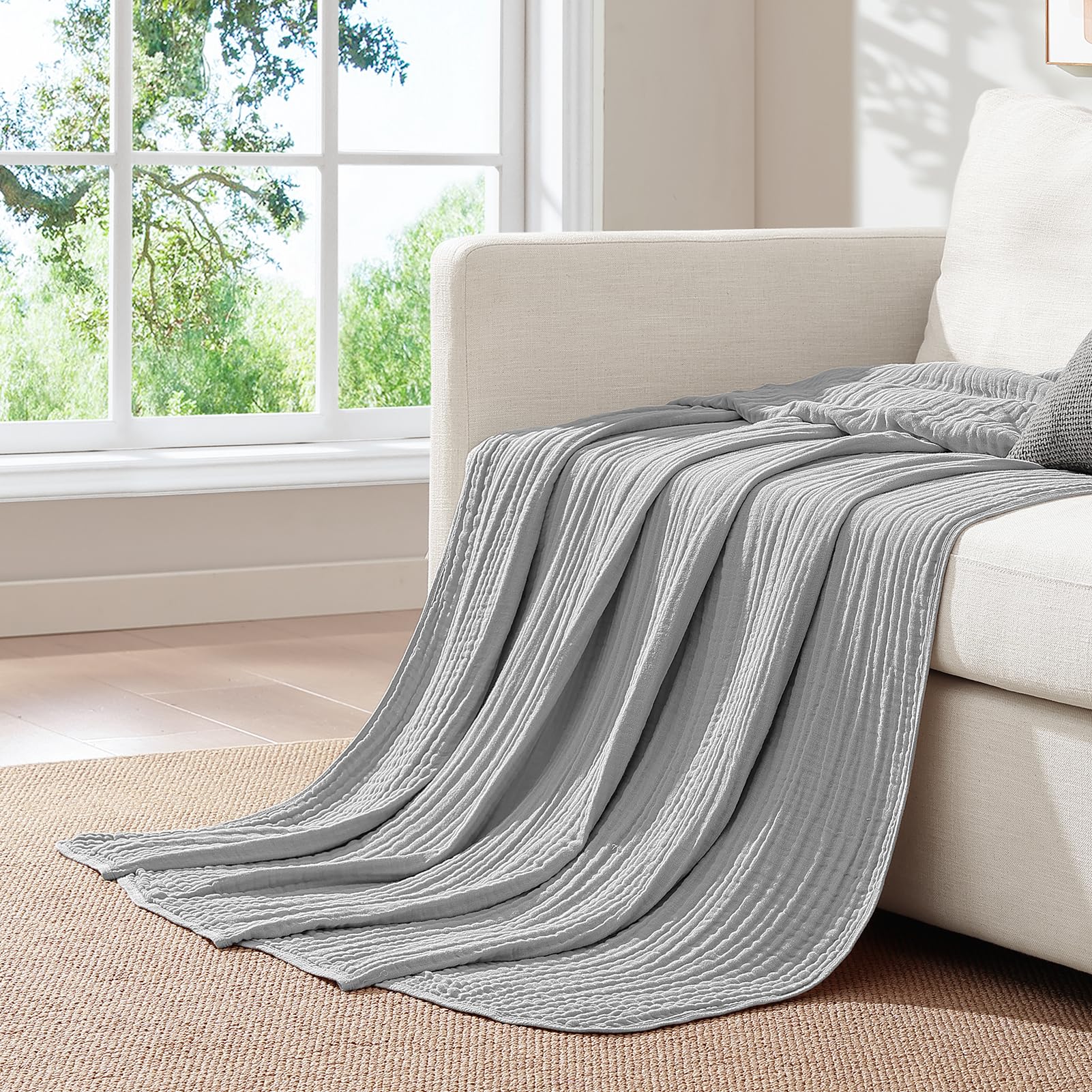 Topfinel Musselin Decke 150x200 cm 100% Baumwolle Kuscheldecke Grau