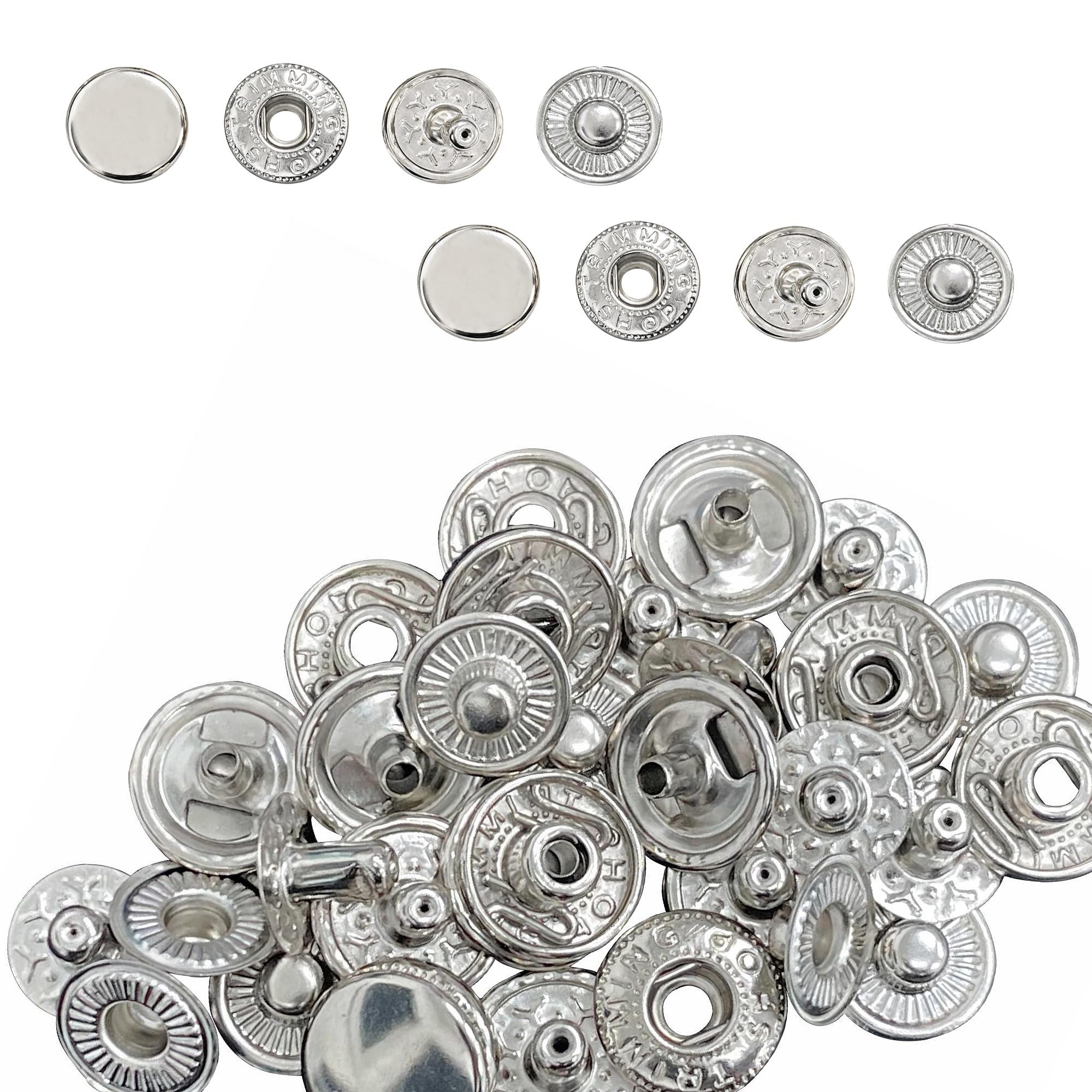 WedDecor S Spring Press Studs, 12mm 4 Part Snap Fasteners, Silver, 100pcs
