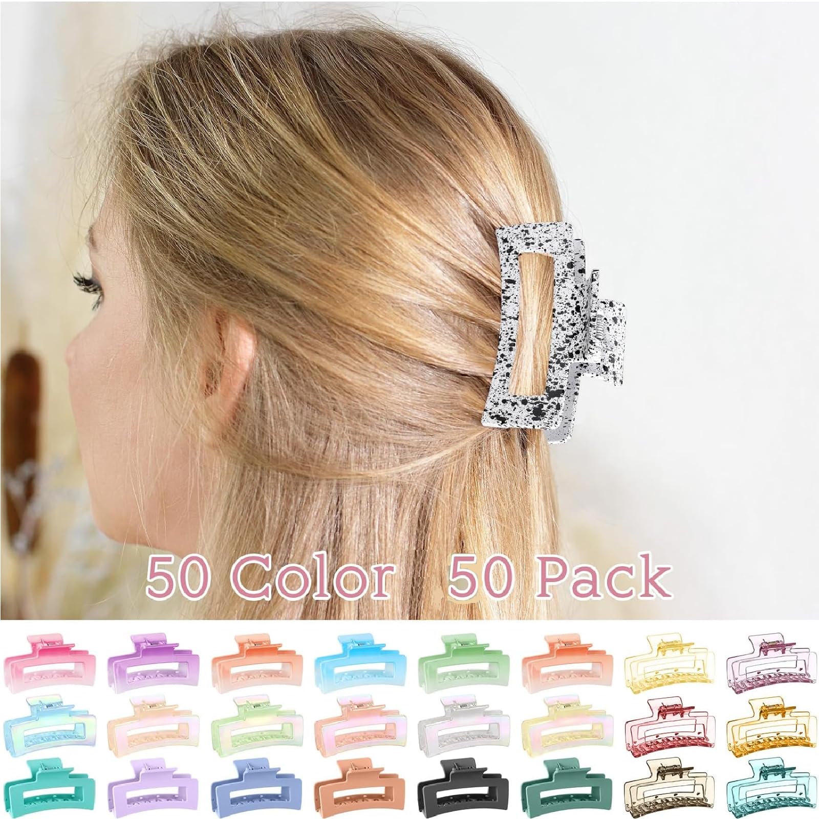 Hotop Juego de 50 pinzas cuadradas antideslizantes para el cabello, pinzas rectangulares coloridas, accesorios para el cabello para mujeres y niñas, cabello grueso a fino (color vibrante, 3.4