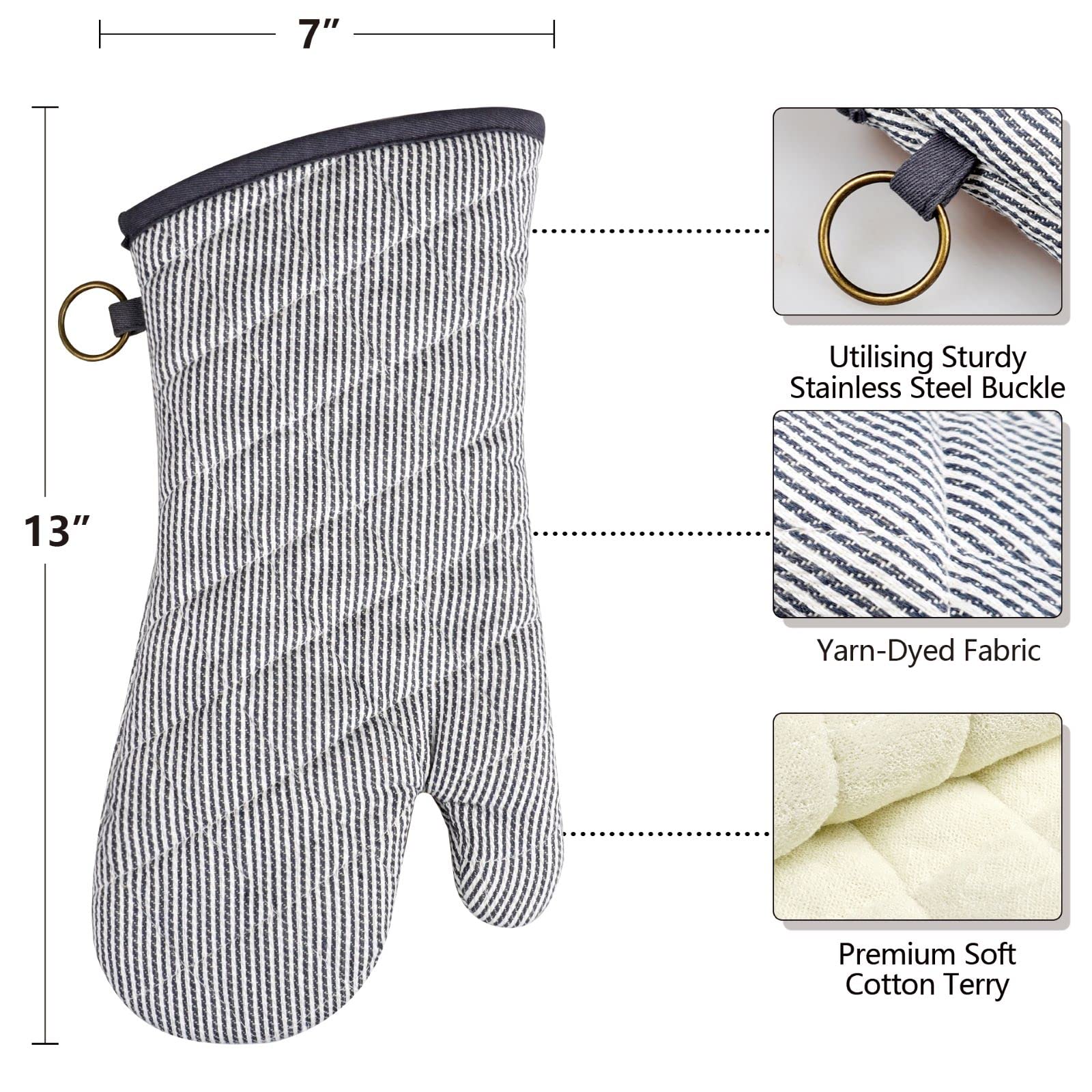 1 par de Guantes de Horno teñidos con Hilo 100% algodón, Resistentes al Calor, Guantes de 470 Grados, para Hombres y Mujeres, para cocinar, Hornear, Barbacoa, microondas, Manualidades, Lavables a