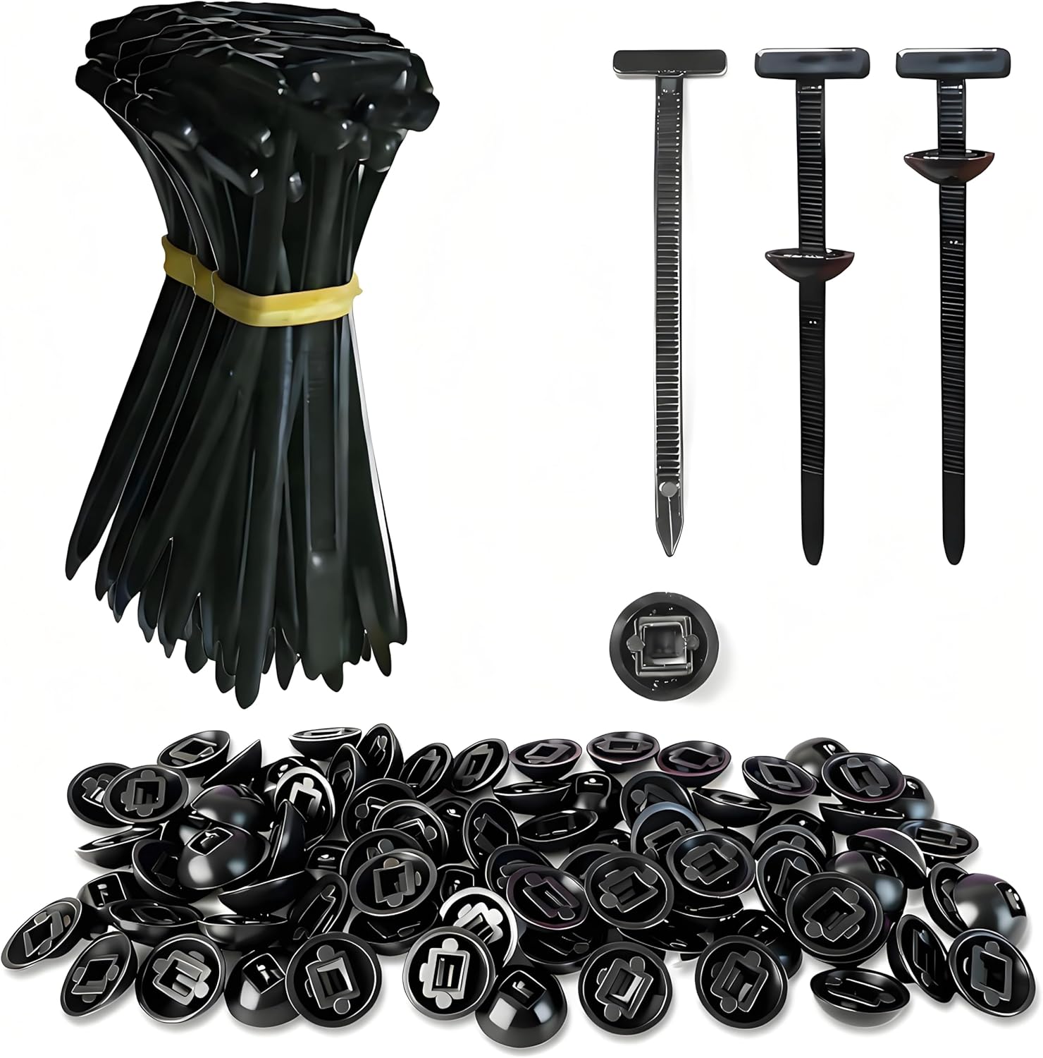 Nylon Cable Ties, 100 Pcs Universal Cable Tie Buckle, Heavy Duty Self-Locking Nylon Zip Ties Holder, UV-Resistant Fasteners for Car Fender Trunk Repair Wire Bundling Home & Garage Use