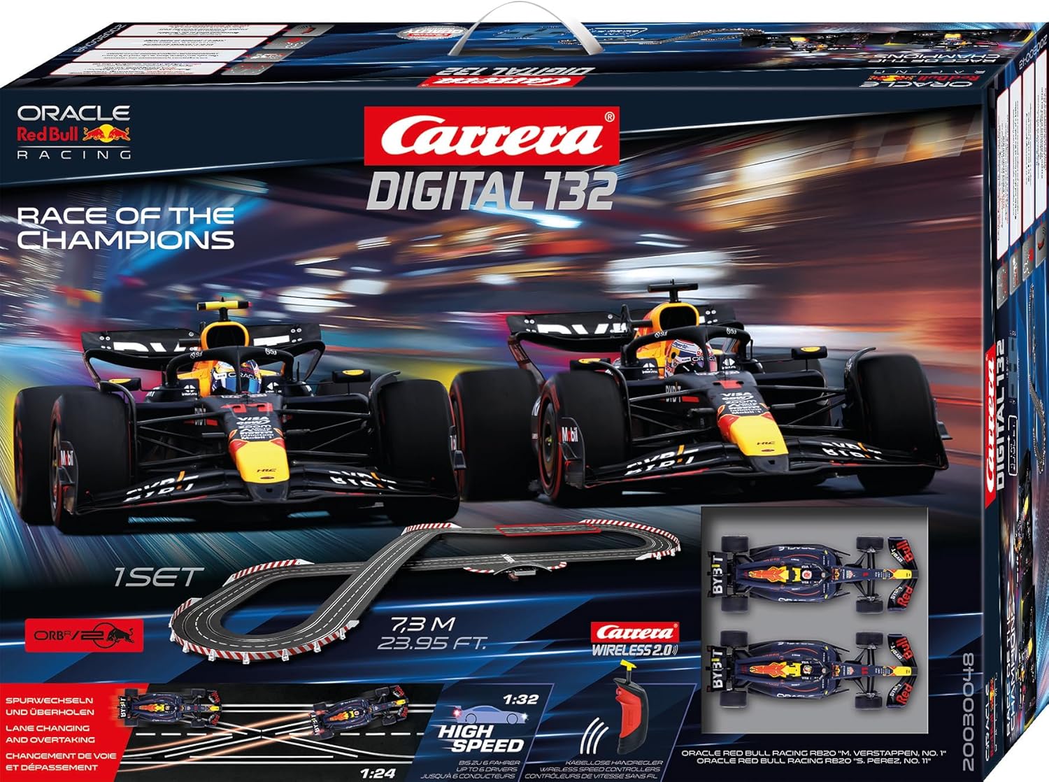 Carrera 30048 Digital 132 Race of The Champions Slot Car Race Track Set, 1:32 Scale, 23.95-Feet Long, Featuring M.Verstappen and S.Perez Cars, Includes Wireless Controllers