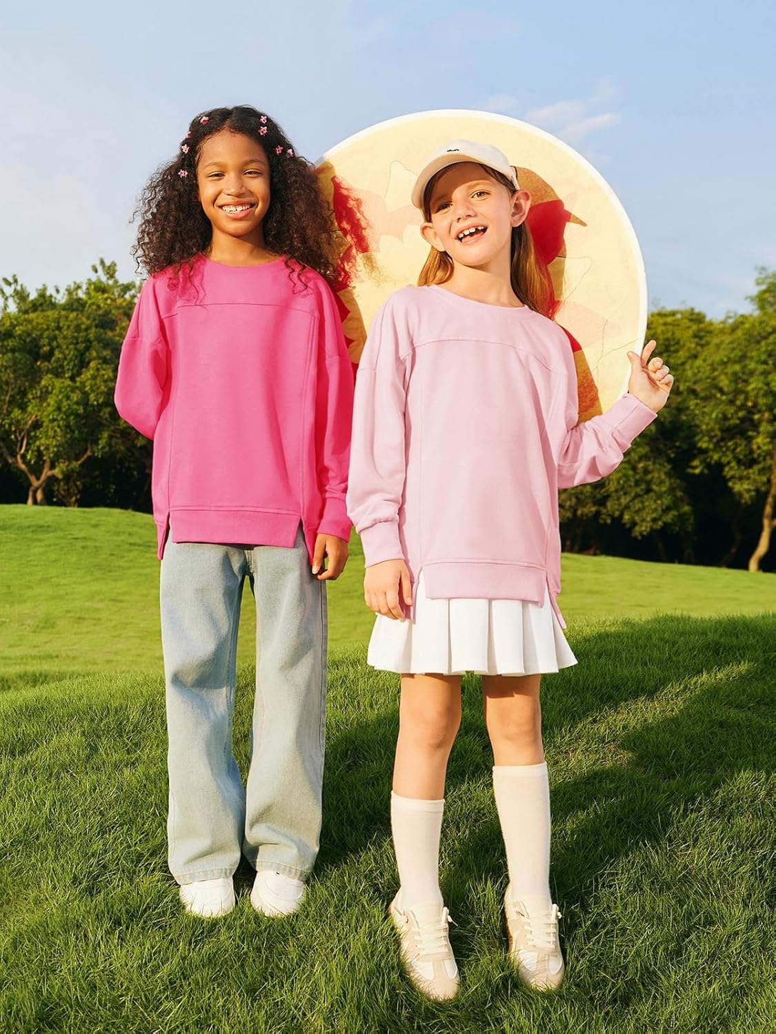 Haloumoning Girls Casual Crewneck Sweatshirt Kids Long Sleeve Side Slit Oversized Pullover Tops 5-14Y - Image 5