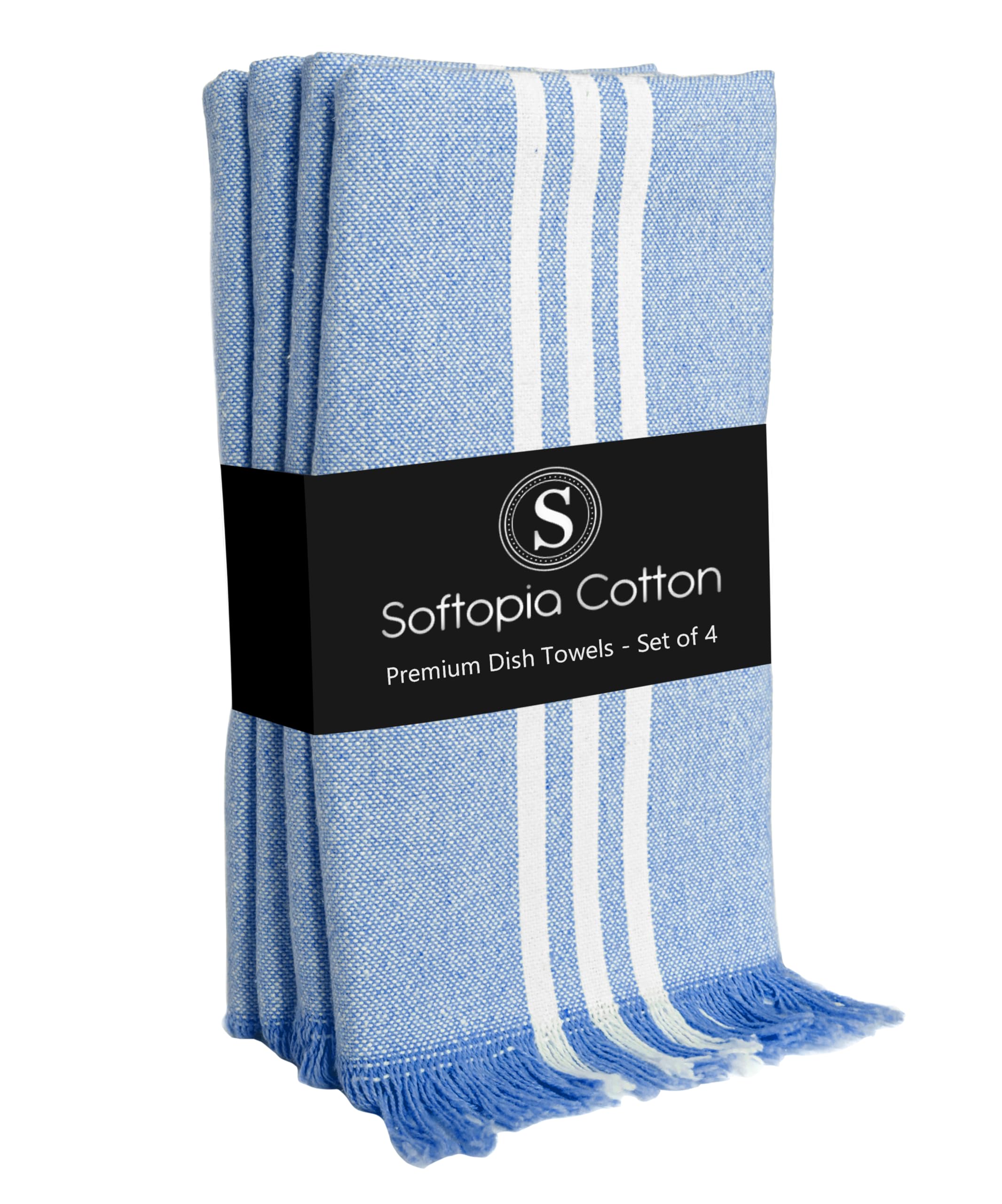 Stripe Kitchen Dish Towels 4 Pack, 16x26 Inches, 100% Cotton Tea Towels, Quick Dry Wash Rags, Reusable and Washable Dishcloths, Absorbent Hand Towel for Everyday Use - Sky Blue