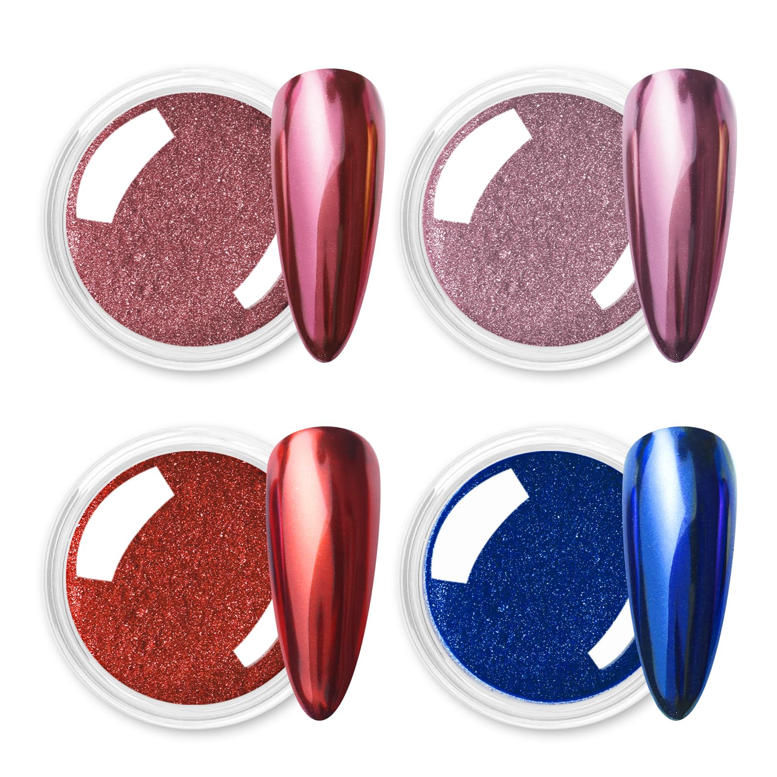 Allstarry Pink Chrome Nail Powder, Metallic 4 Colors Valentines Nails Powder Mirror Effect Manicure Pigment Pink Red Chrome Powder Glitter Dust Gifts