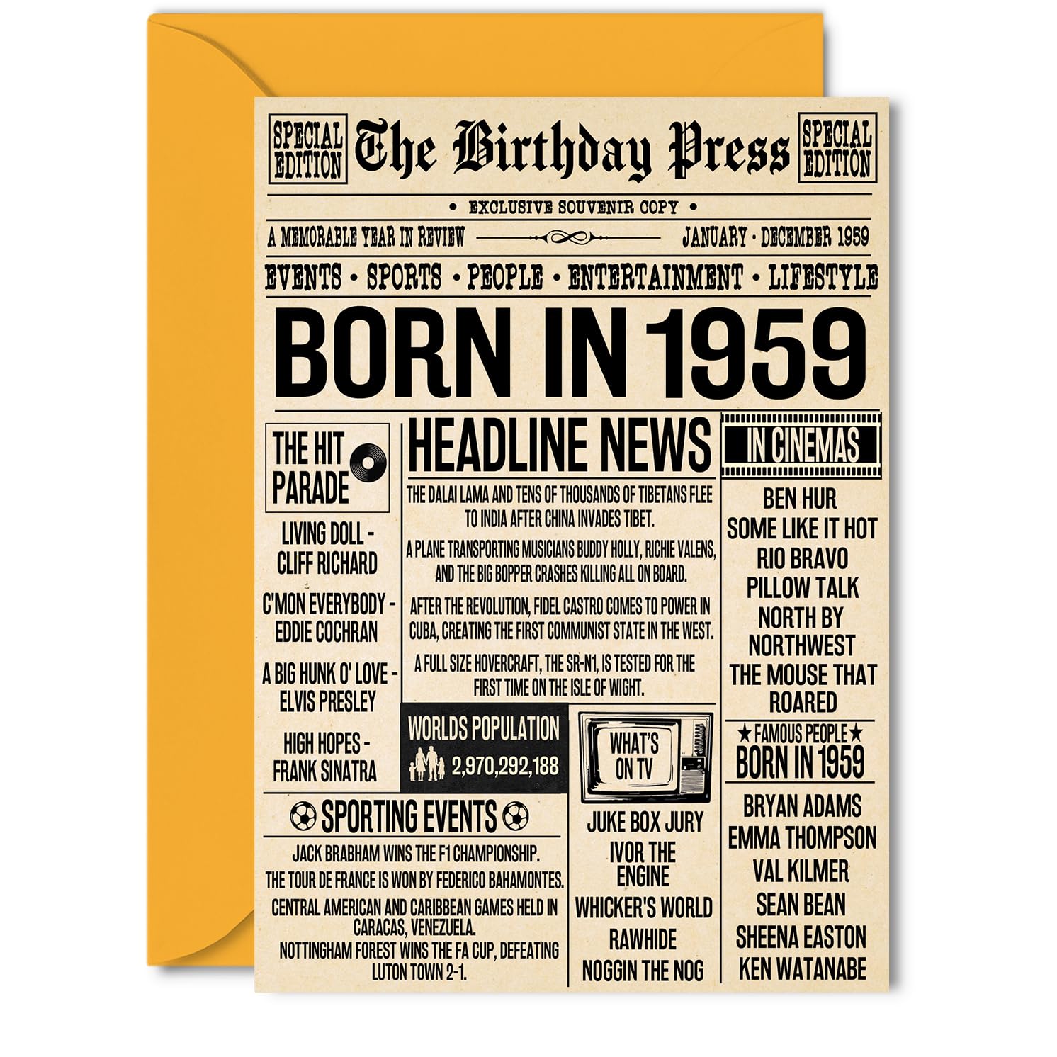 67th Birthday Cards for Women Men - Born In 1959 Newspaper - Happy 67 Birthday Card for Grandma Grandad Nan Vintage Retro Back In 1959, 5x7 Inch Bday Greeting Cards