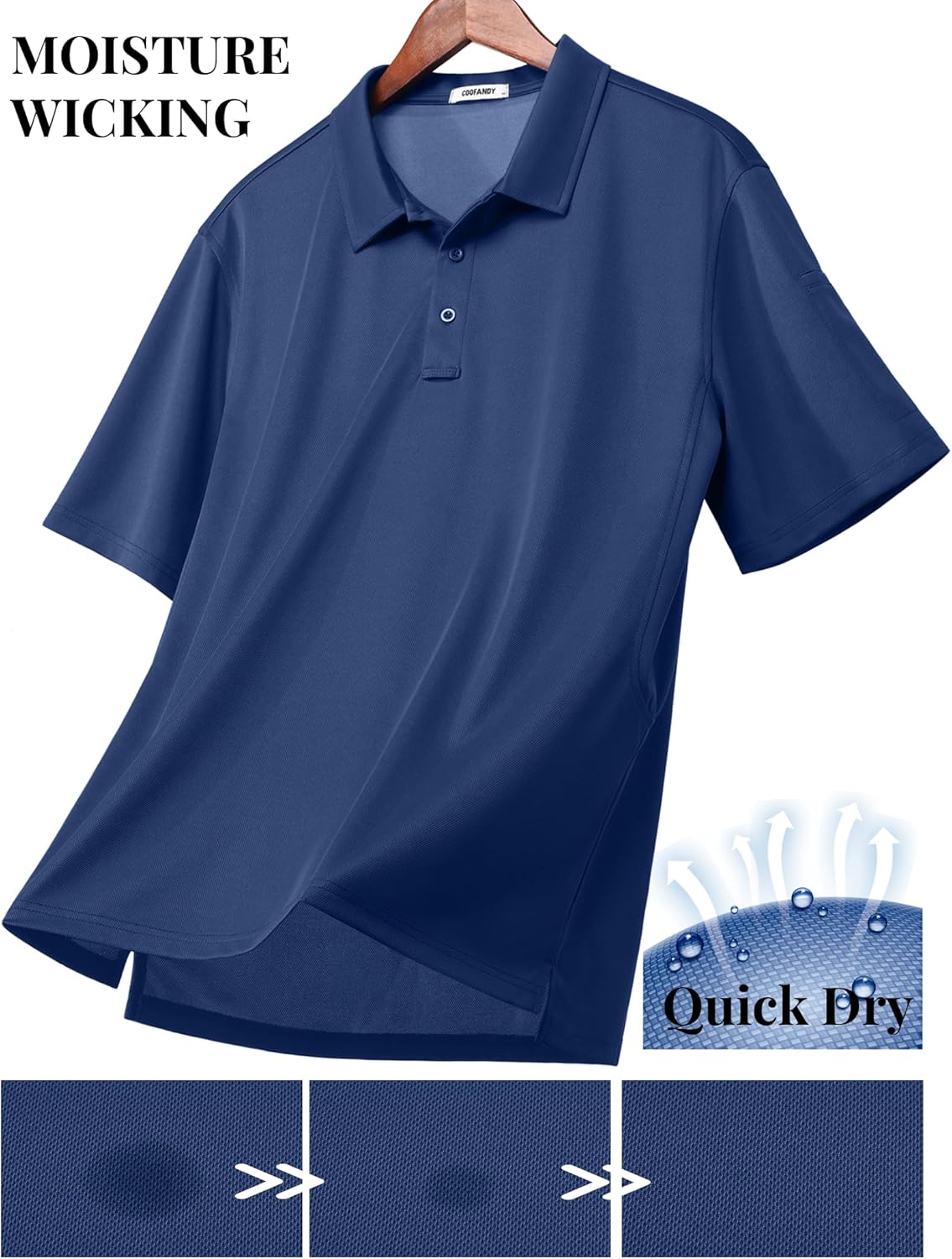 COOFANDY Men's Polo Shirts Short Sleeve Quick Dry Performance Golf Polos Tactical Work Shirts with Pen Pocket