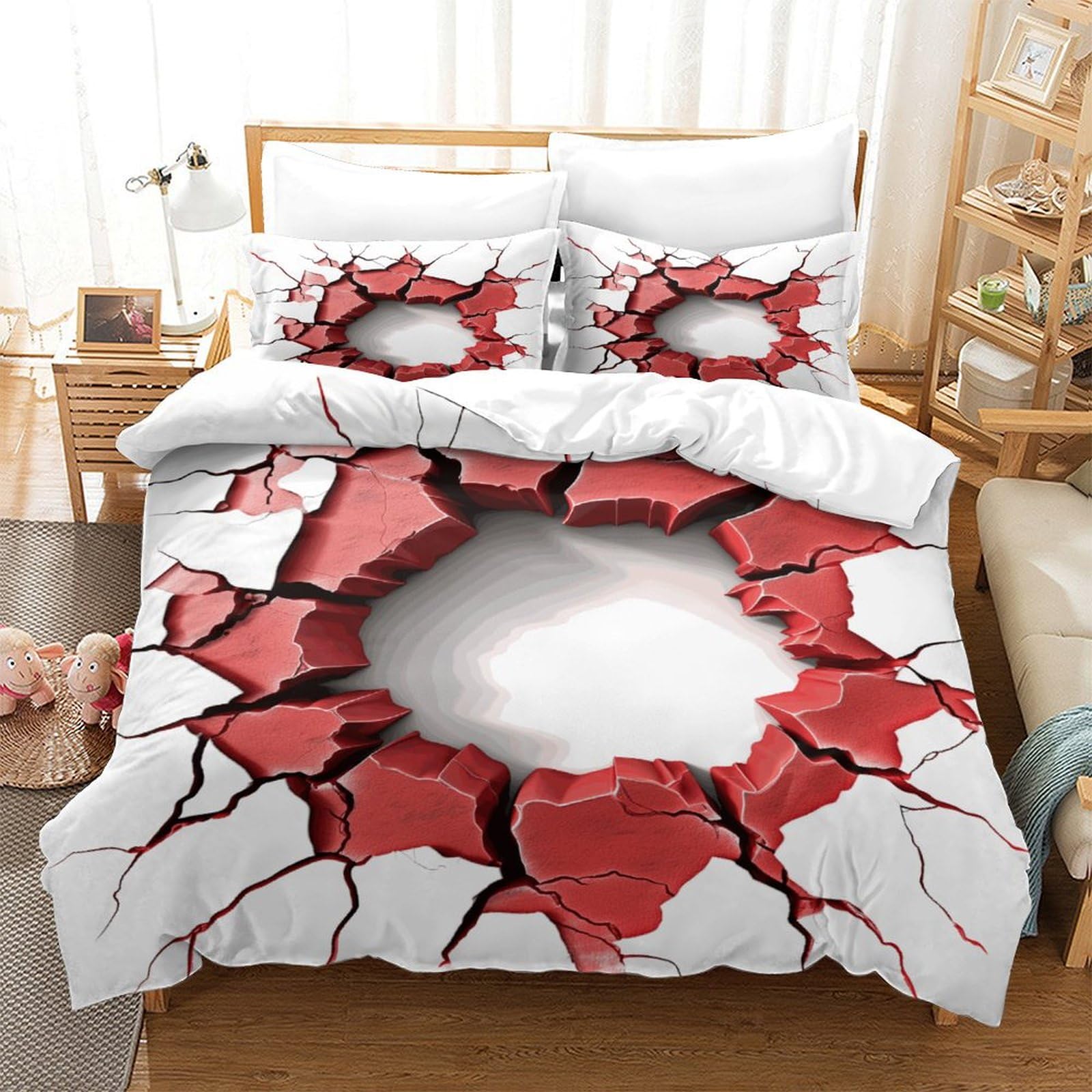 P1s9u7w5y Cracked Wall-1 3D Printed Cracked Wall Duvet Cover Set 3Pcs Soft Microfiber Broken Texture Bedding Set King（220X240cm）