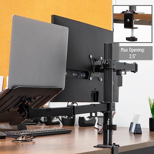 Miniatura 7 de Mind Reader Soporte de escritorio para monitor de doble brazo y portátil, soporte ajustable para pantallas de 17 a 32 pulgadas, VESA 75 x 75/100 x