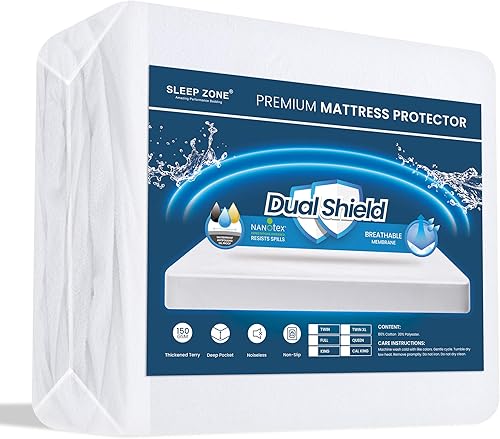 Sleep-ZONE - Protector de colchón 100% impermeable, tamaño doble, suave, transpirable, silencioso, acolchado, bolsillo profundo de 8 a 21 pulgadas