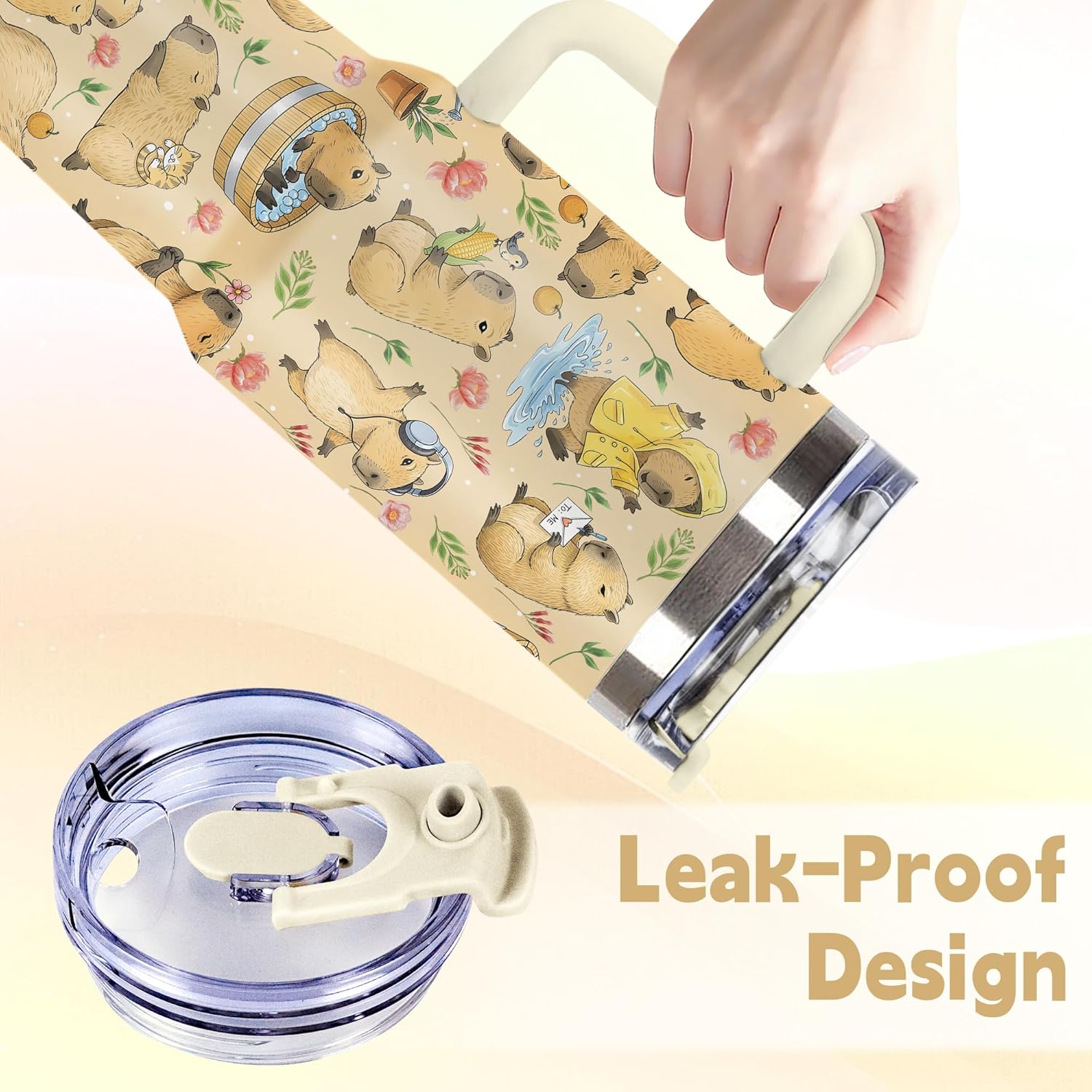 Capybara Gifts for Women, Stainless Steel Insulated Tumbler Travel Mug Cup with Lid and Straw, Capybara Stuff for Girls - Image 8