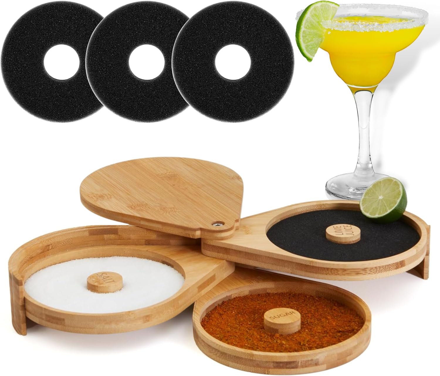 3-Tier Margarita Salt Rimmer Set – Sugar and Salt Dish for Cocktails Bar Accessories for Drinks Rim Salter for Glasses Kit and Party Supplies