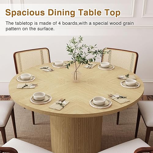 Miniatura 6 de Mesa de comedor redonda para 4, moderna mesa de cocina de granja, mesas de comedor circulares pequeñas de 47 pulgadas con base de tira de madera