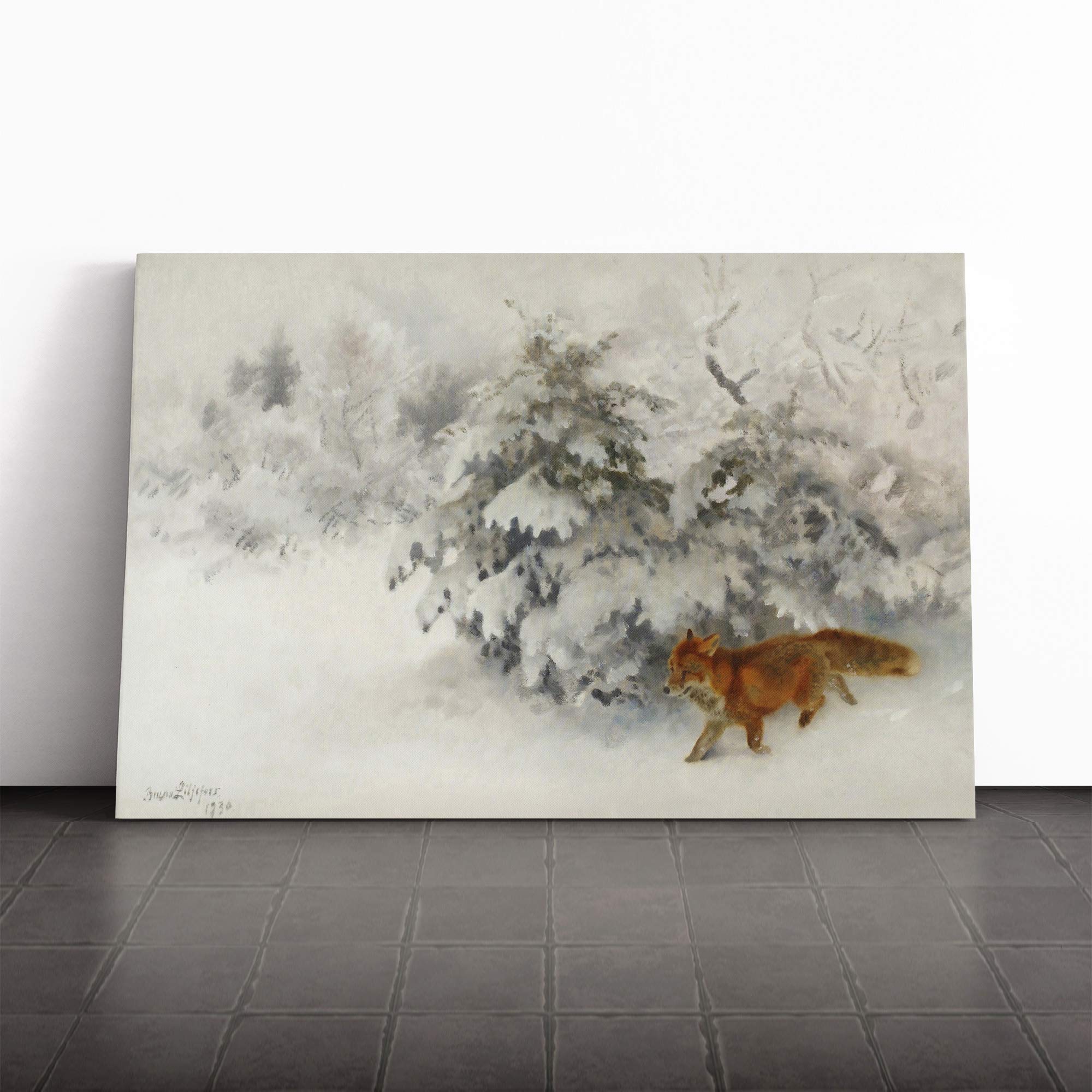Bruno Liljefors Fox in The Snow Vol.3 Canvas Print | Gallery Wrapped 30mm Frame Wall Art | 20x14 inches | Ready to Hang | Modern Animals Picture | Living Room Bedroom Lounge Office