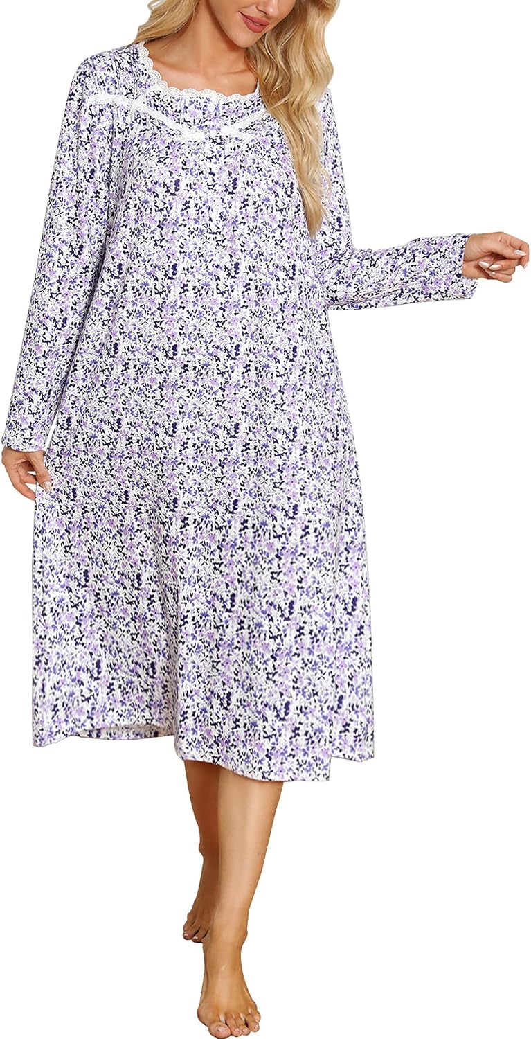 Cotton nightgown with pockets long sleeves soft fabric cozy