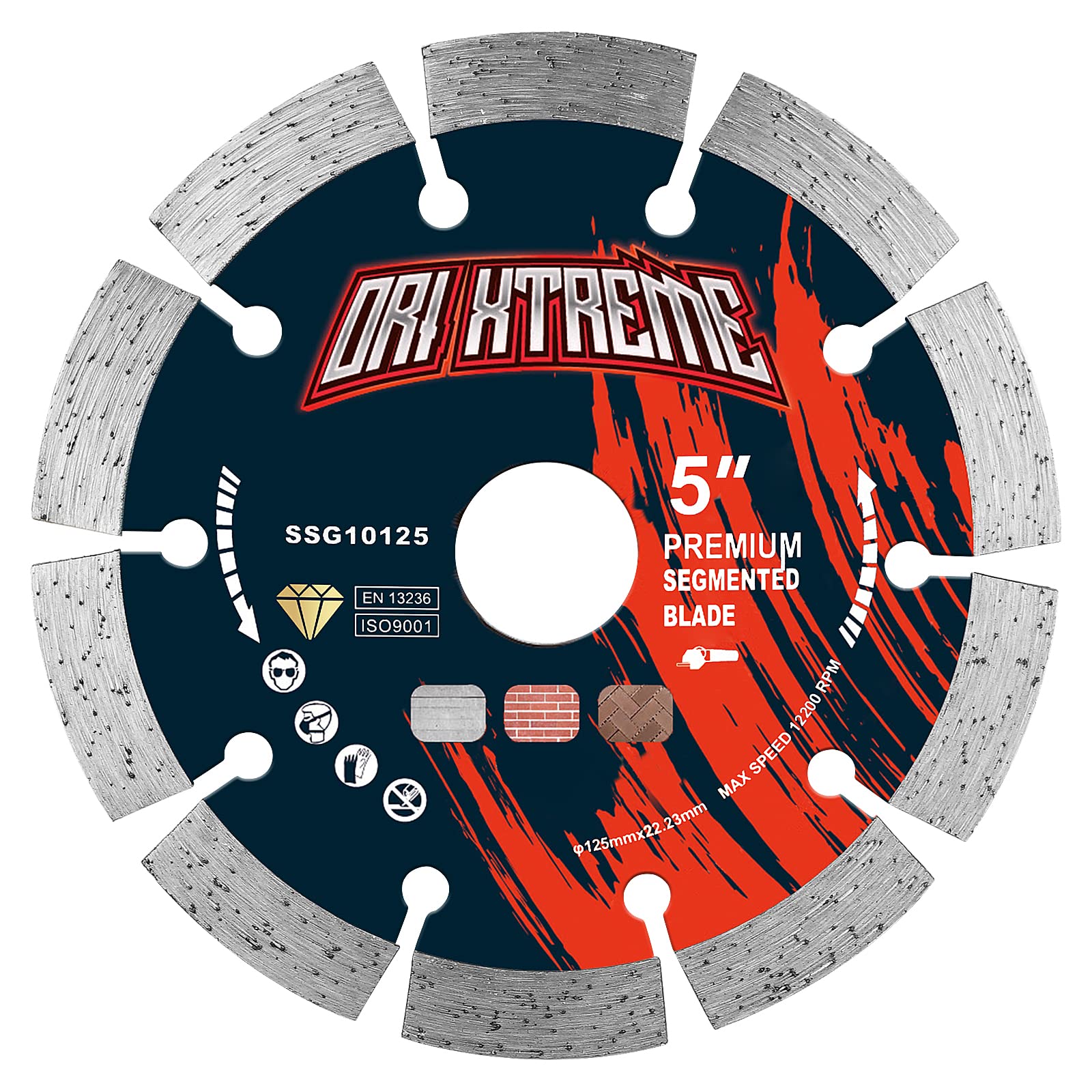 ORIXTREME 5 Inch Diamond Saw Blade, Segmented General Purpose Blade Dry/Wet Cutting Concrete, Masonry, Brick, Block,7/8"-5/8” Arbor