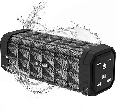 BUGANI Bluetooth Speaker,Portable Wireless Speaker,Louder Volume,Stereo Sound,24H Playtime, Bluetooth 5.4,100ft Wireless Range,Built-in Mic,IPX5 Waterproof Speakers for Home,Outdoor,Travel (Black)