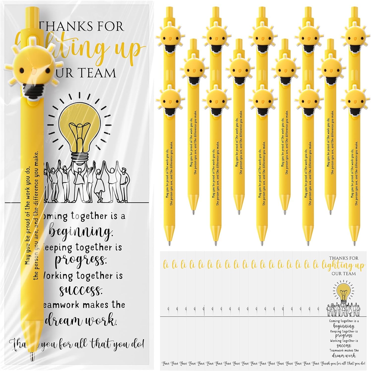 Qilery 50 Sets Employee Appreciation Gifts for Coworker Staff Inspirational Pens Motivational Quotes Ballpoint Pens with Thank You Card for Team staff volunteer(Smile, Proud)