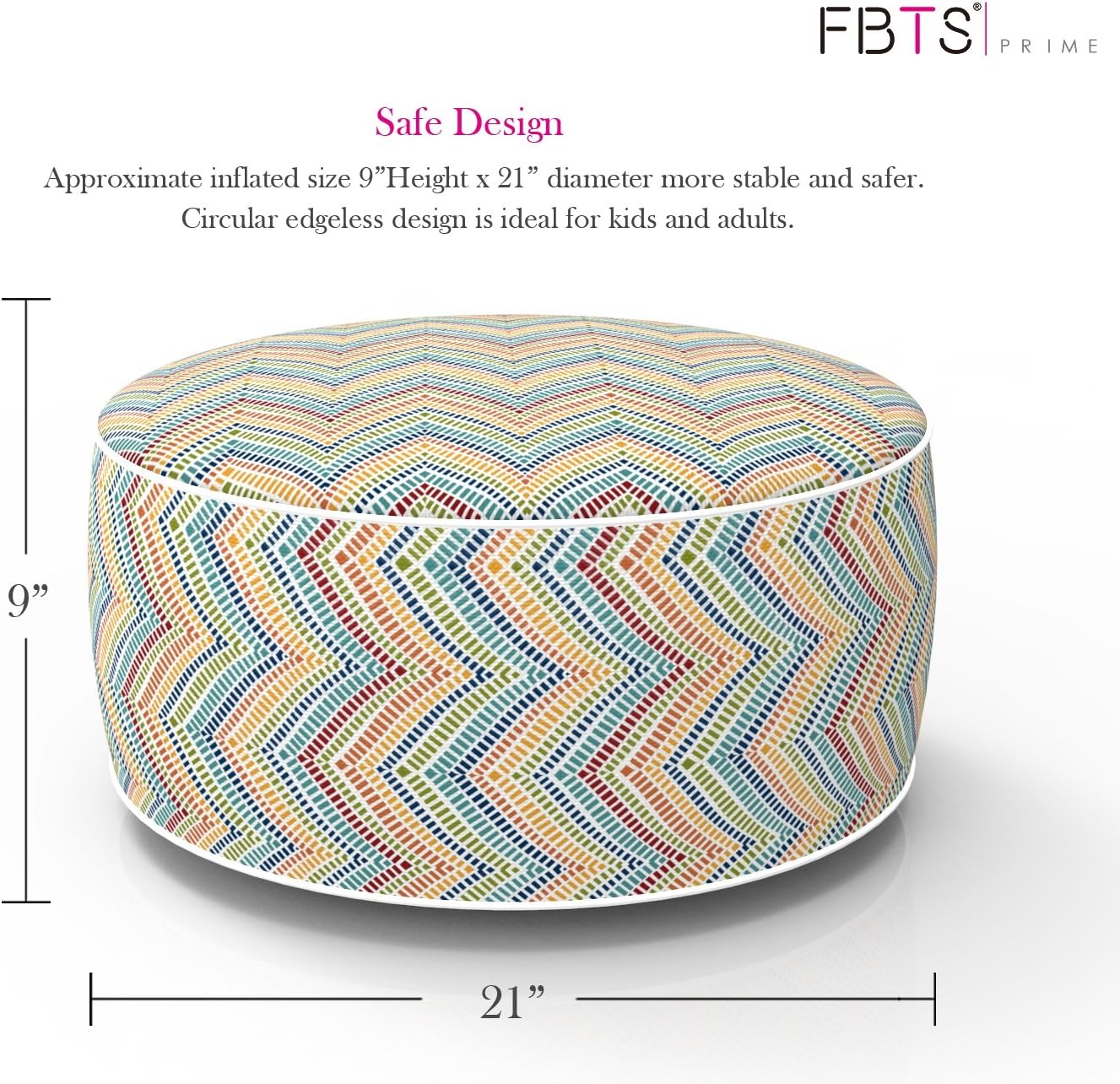 FBTS Prime Inflatable Footstool Ottoman Orange and Blue Round 21x9 Inch Patio Foot Stools and Ottomans Portable Footrest