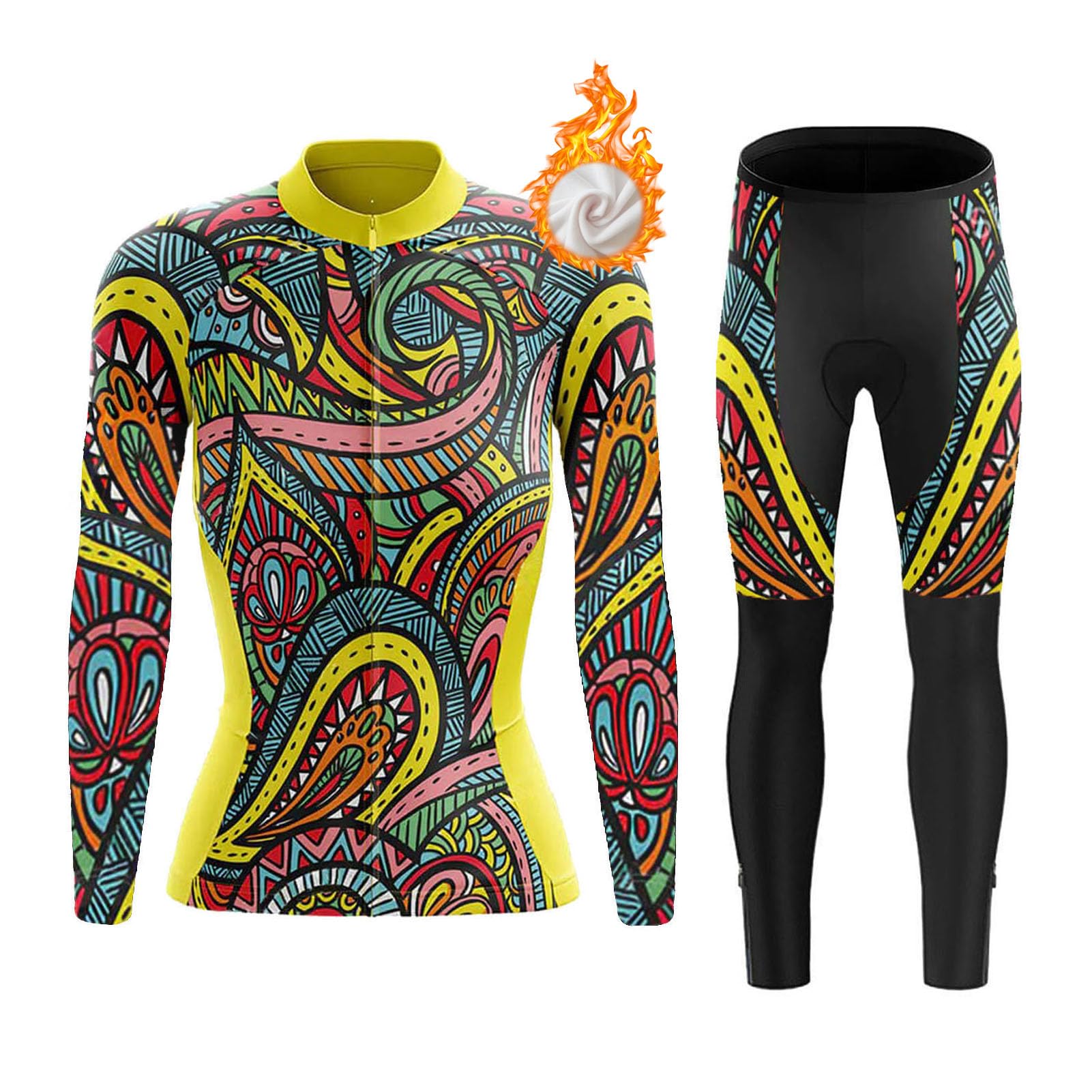 Abbigliamento Ciclismo Donna Completo Bici MTB Invernale Maglia Ciclista Termico Vello,Maglietta Bicicletta Giacca Manica Lunga e Pantaloni con 19D Gel Imbottiti,Tuta da da Ciclo Strada Traspirante