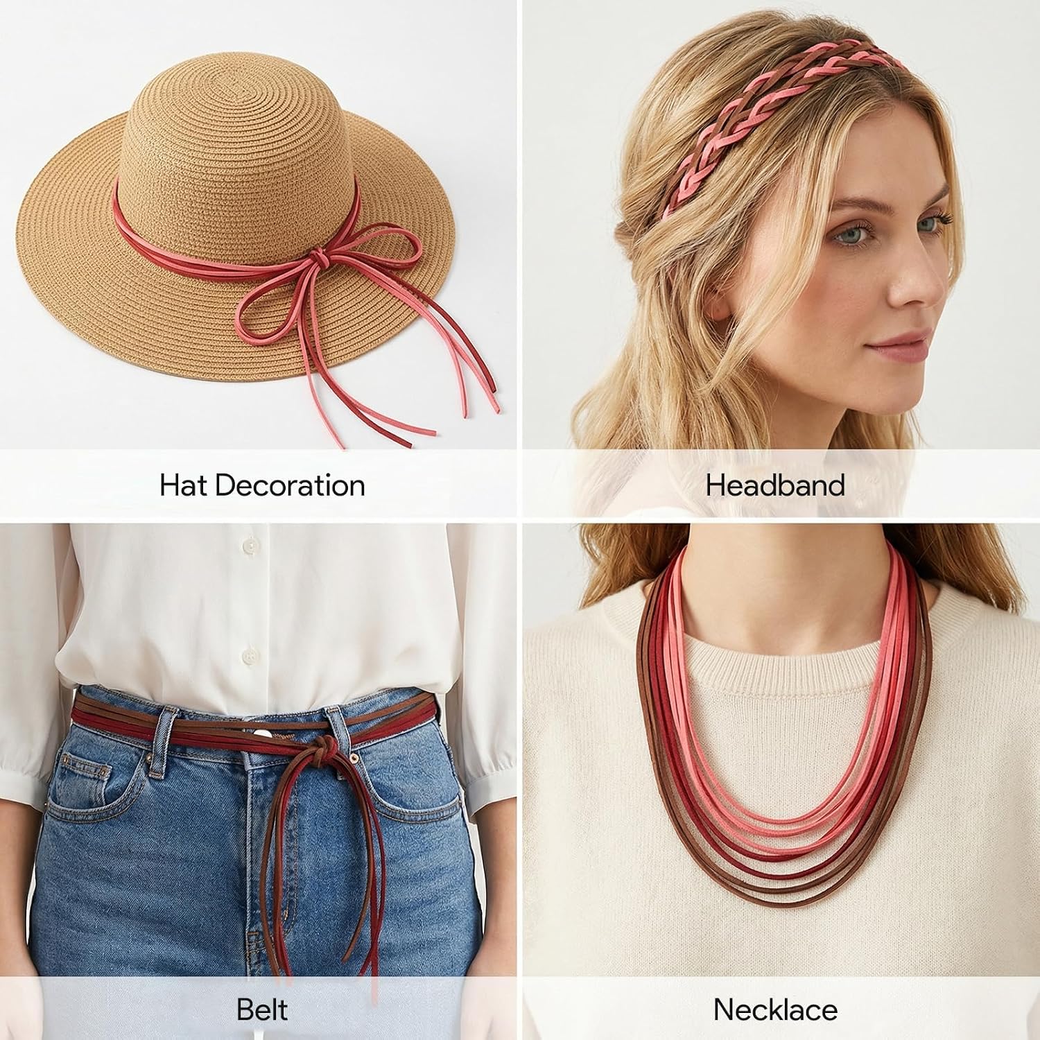 4 Rolls Leather Cord for Jewelry Making, Leather String for Bracelet Making 3mm, 50 Yards Thin Suede String Strips, Necklace Cord for Crafts DIY Beading Bracelet Necklace Dream Catcher(Red)