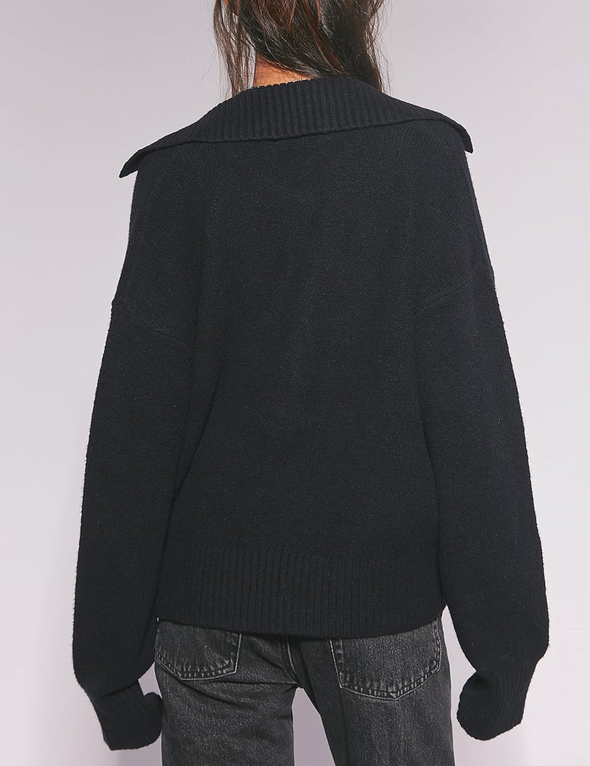 EsheSy Women's Polo Knit Sweater Pullover V Neck Lapel Collar Button Long Sleeve Casual Loose Ribbed Knit Henley Top - Image 3