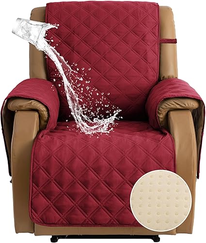 TOMORO Funda acolchada antideslizante para sillón reclinable, 100% impermeable, protector de muebles con bolsillos, funda de sofá lavable con