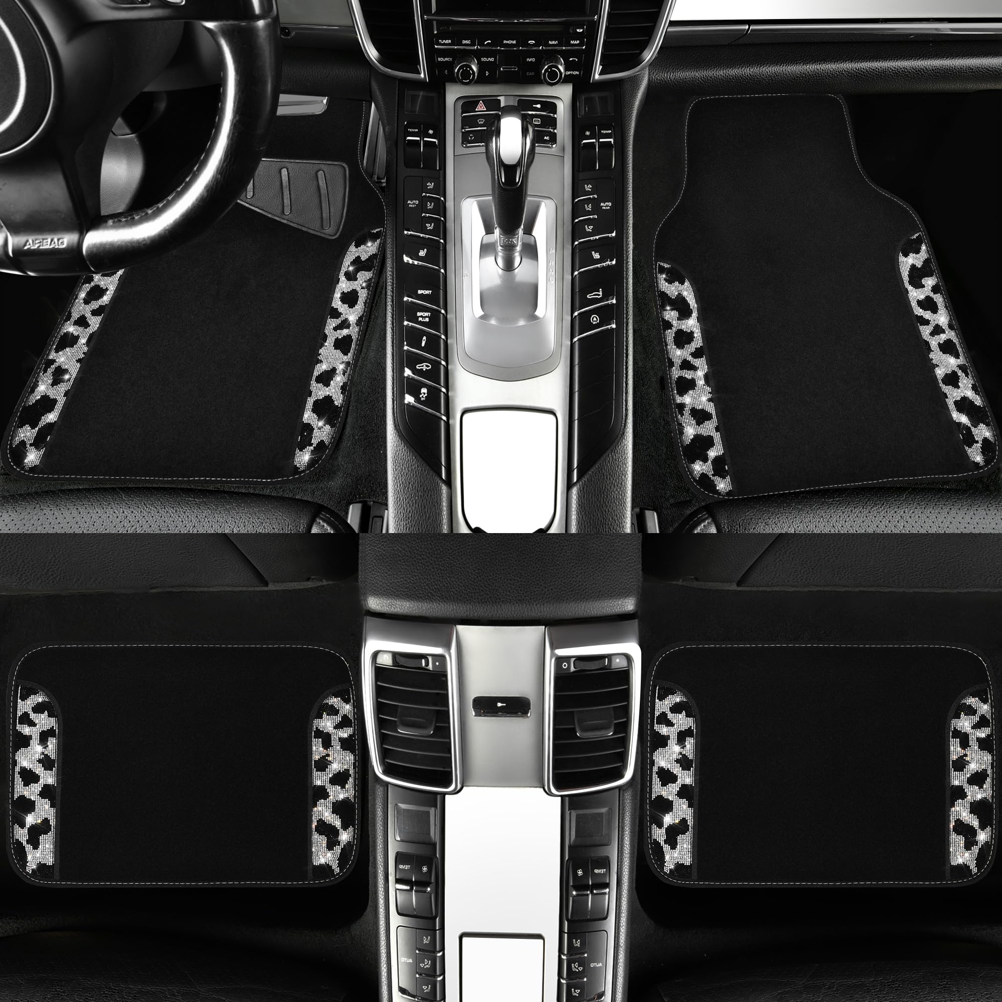 CAR PASS Set Completo Coprisedili Auto In Pelle Con Diamanti Scintillanti – Accessori Interni Rosa Con Strass, Antiscivolo, Per Sedili Anteriori E Posteriori - 3