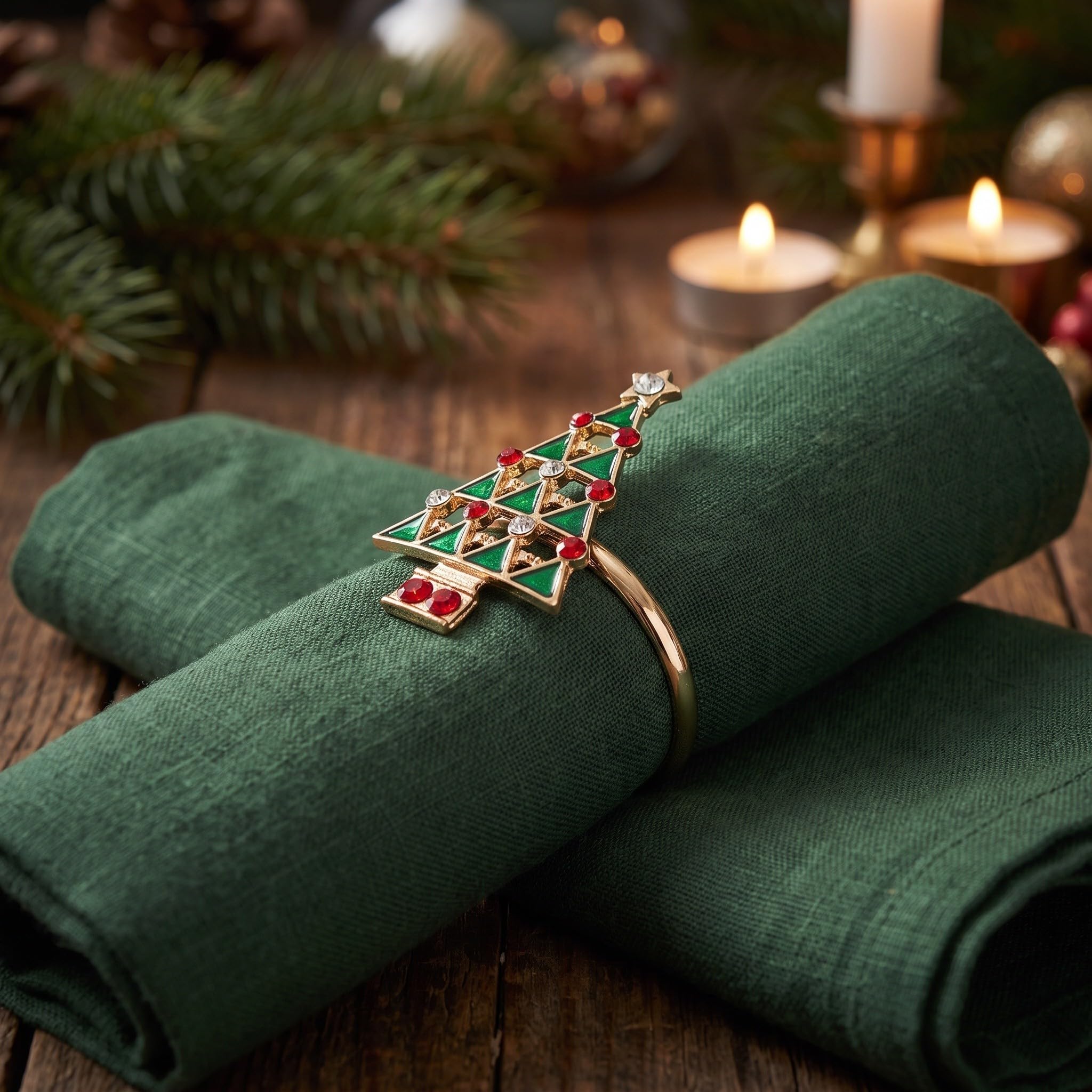 Gatuida 12 Anillos Decorativos para servilletas, servilletero con Forma de árbol de Navidad, decoración de Mesa para Fiestas navideñas, cenas y Bodas.
