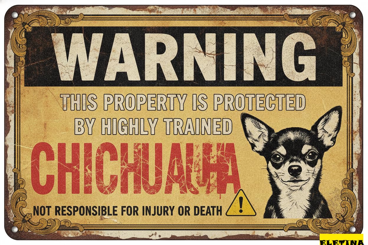 Tin Sign for Man Cave Warning This Property Is Protected By A Highly Trained Chihuahua Tin Beware Halloween S Yard 8x12in Private Decorative