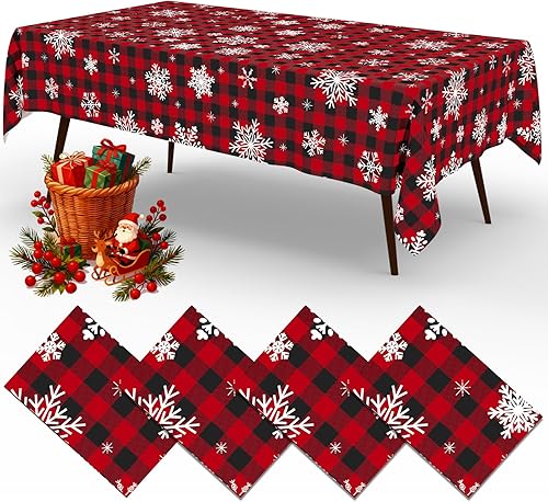 Miniatura 38 de misaya Paquete de 4 manteles desechables de búfalo, mantel de plástico impermeable de 54 x 108 pulgadas, manteles rectangulares a cuadros azules y