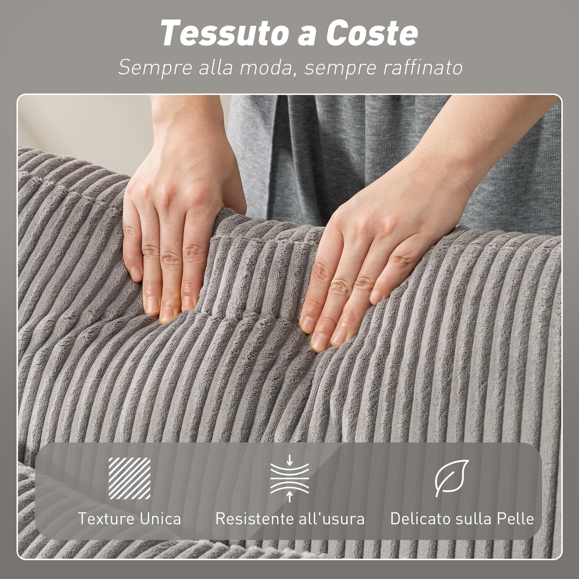 HOMCOM Divano Letto con Letto Estraibile Imbottito, Divano Angolare Convertibile 4 Posti a Forma di U con 2 Chaise Longue, Vani Contenitore e 2 Cuscini, in Velluto a Coste, 282x140x86 cm, Grigio