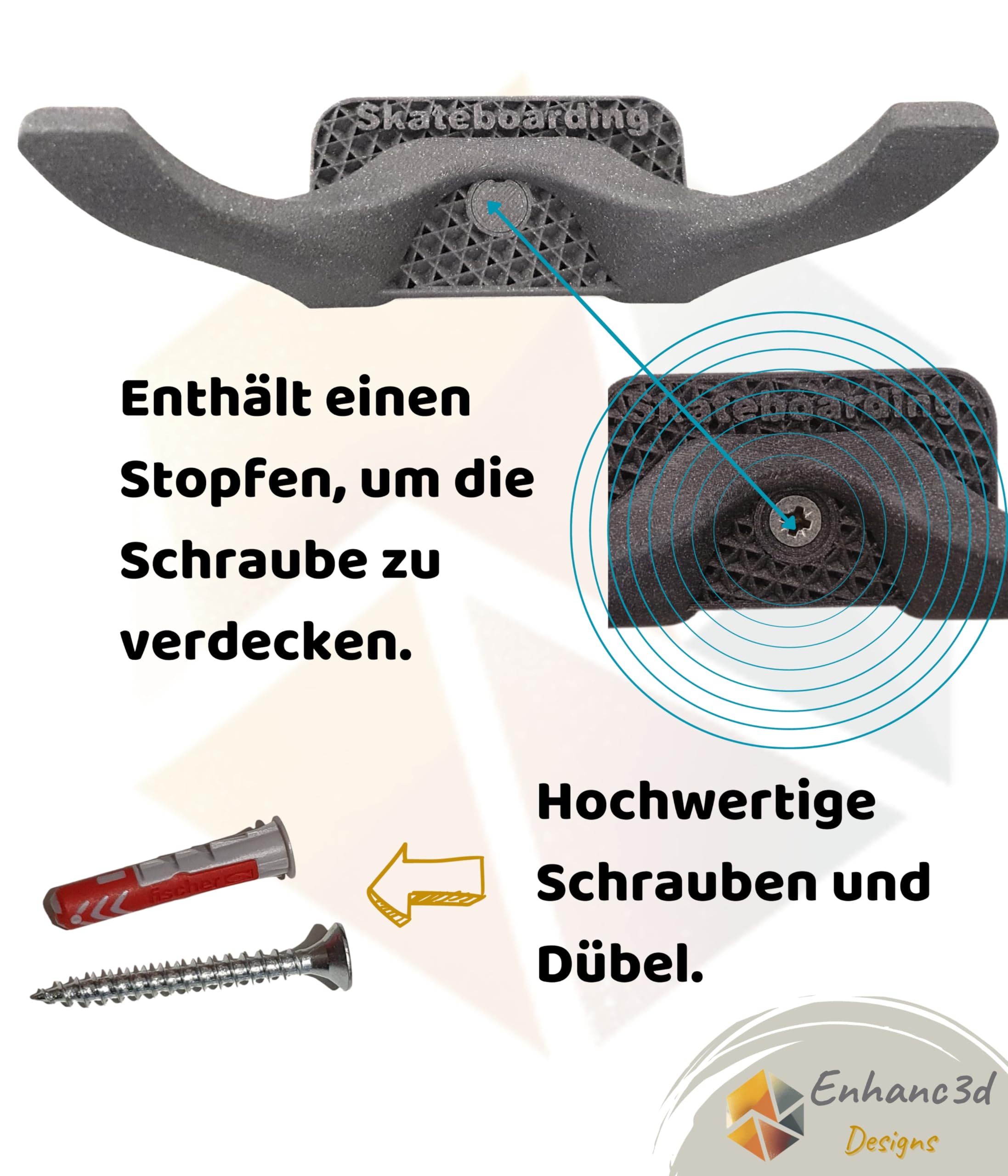Skateboard Wandhalterung mit modernem Design, zum Aufhängen Ihres Skateboards, Surfskates oder Longboards.