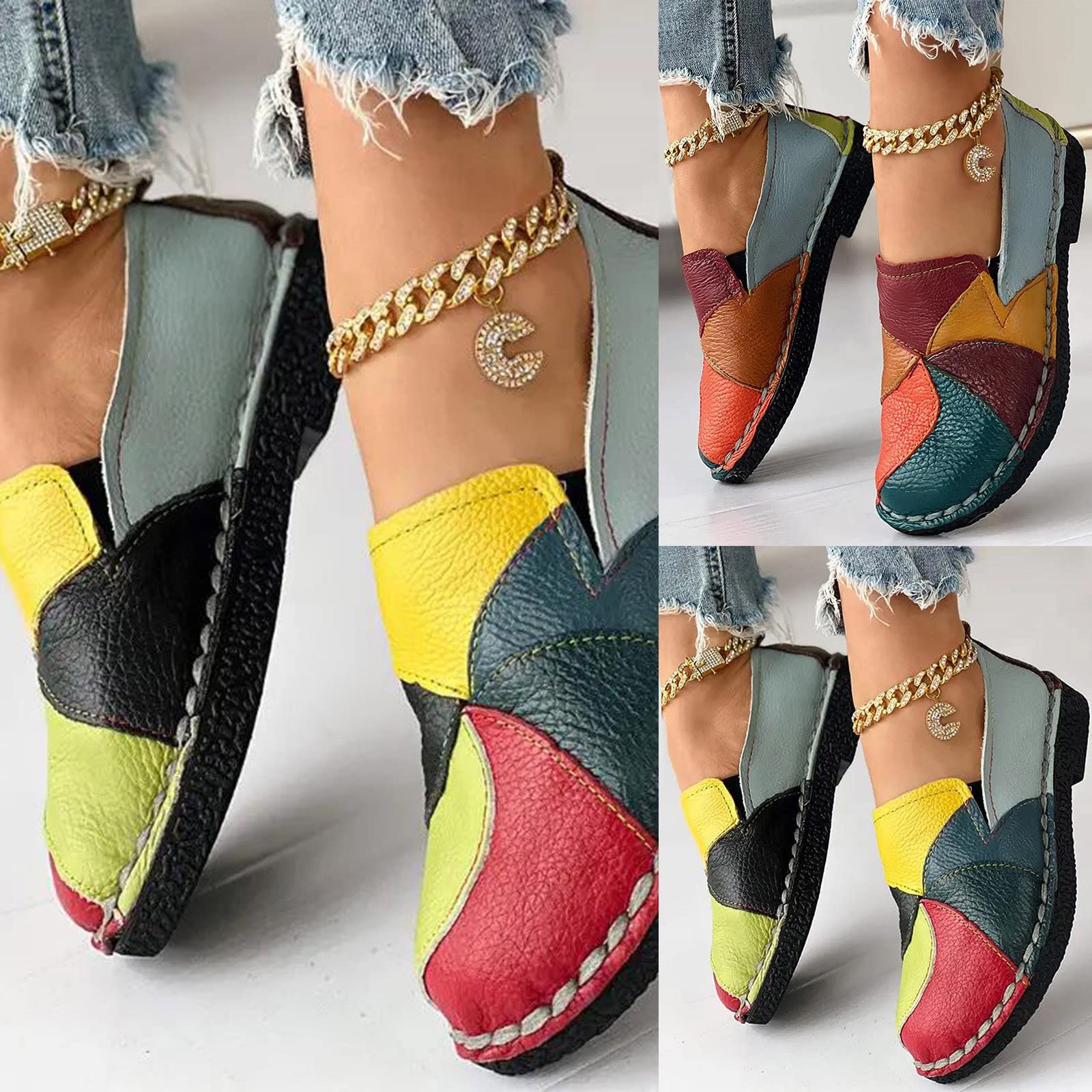 Zapatos de maternidad para mujer, de piel, planos, para caminar, ligeros, transpirables, de tela, para el día a día, patchwork