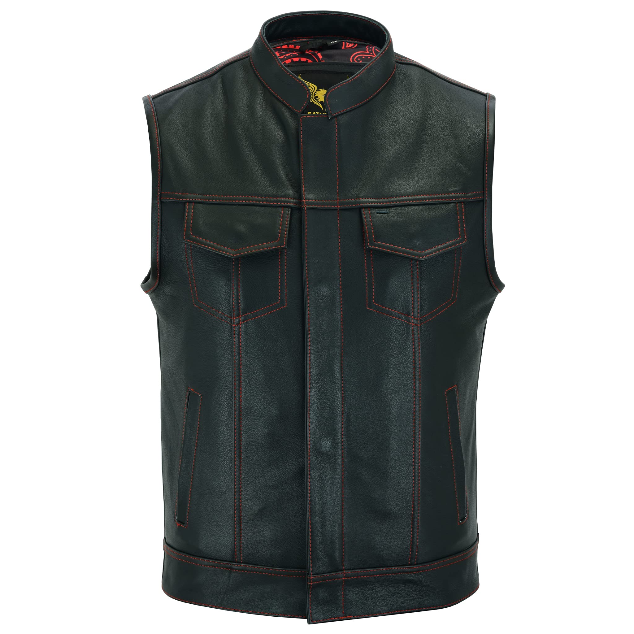 Leatherick Groove Club Chaleco Cuero Hombre - Forro Tradicional De Satén De Cachemira Con Costuras
