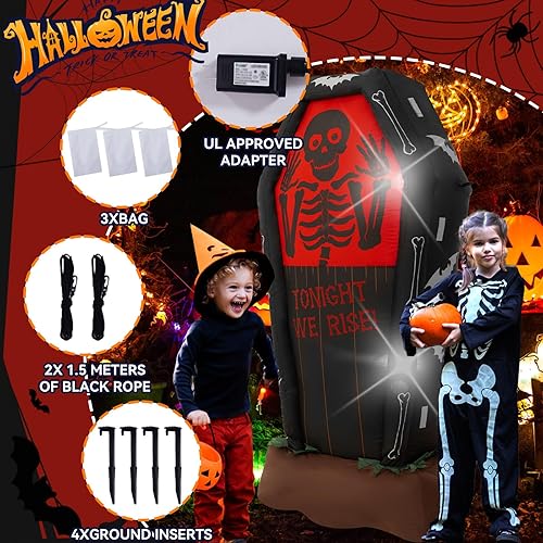 Miniatura 4 de Inflable de Halloween, ataúd de SHDEJTG de 5 pies, decoración inflable con luces LED integradas para exteriores, vacaciones, fiesta, patio, jardín