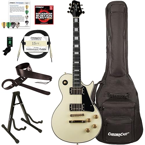Sawtooth Heritage Series Maple Top Electric Guitar with Gig Bag & Accessories, Antique White