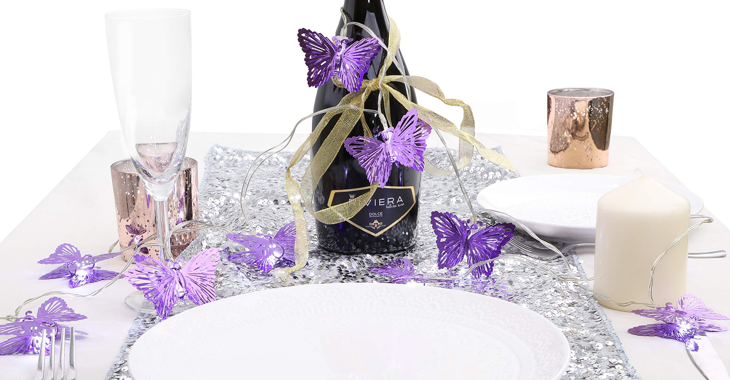 Christmas Concepts® 10 White Battery Operated LED Lights with Shades - Christmas String Lights - Party Lights - Decorative Lighting (Purple Butterfly Shade)