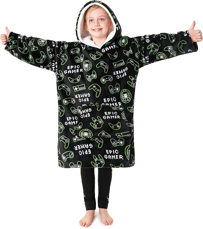 CityComfort Hoodie Blanket for Kids Teen Gaming Football Fleece Wearable Blanket
