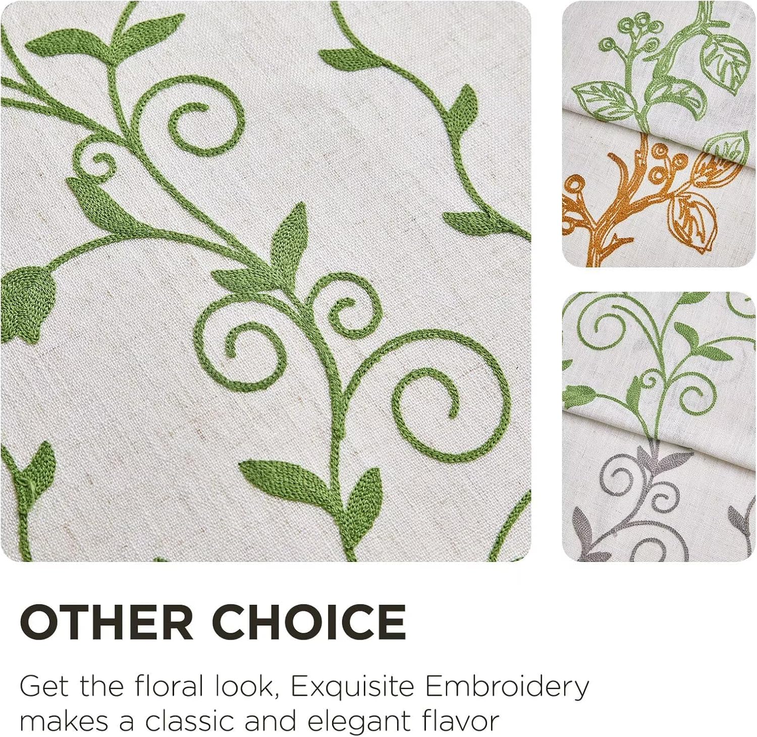 Joydeco Green Floral Embroidered Curtains 108 Inch Long 2 Panel Set,Semi Sheer Tassels Linen Drapes for Living Room,Boho Light Filtering Cottage Curtain with Back Tab Rod Pocket(108" Lx52 W)