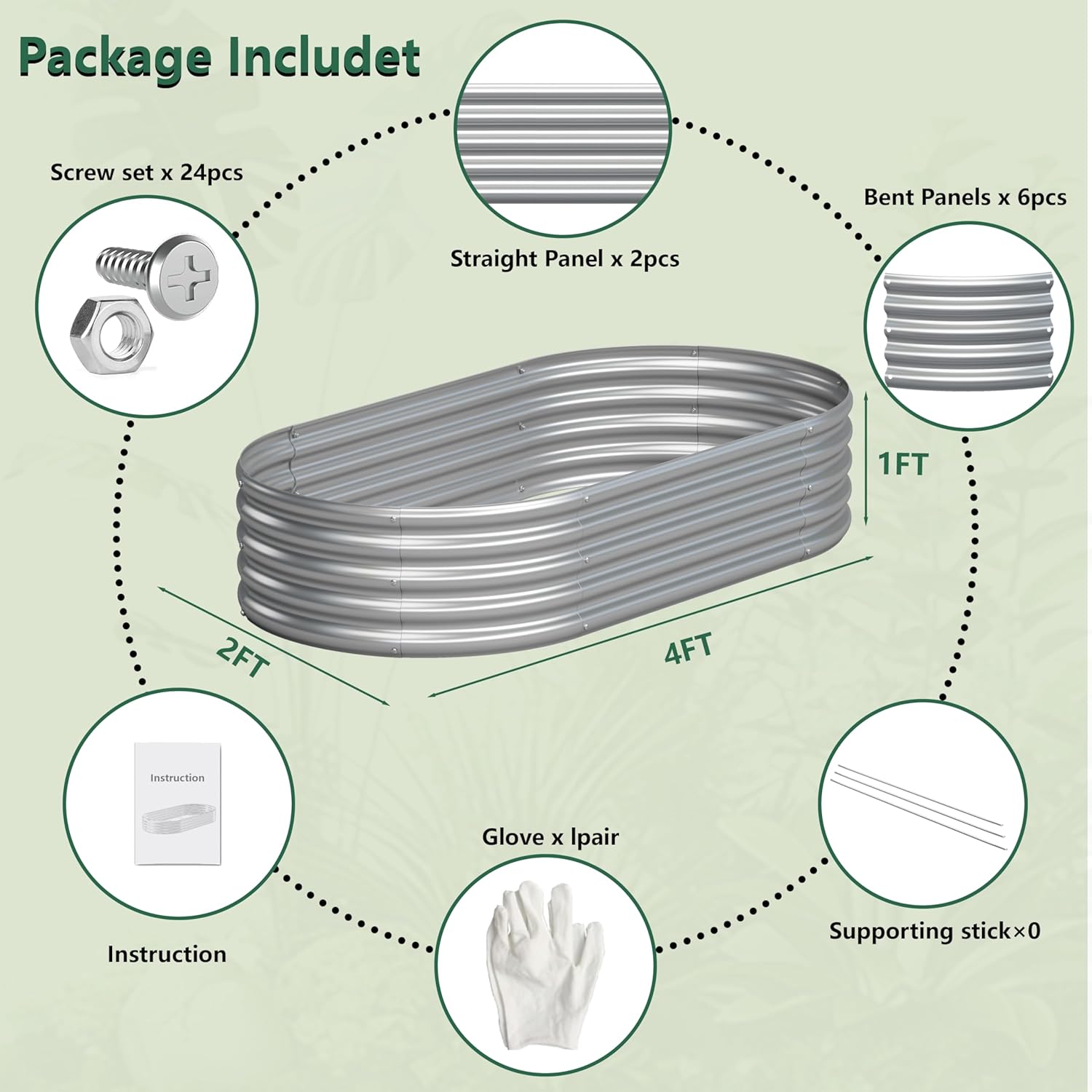 4x2x1FT Galvanized Raised Garden Bed Kit,Vegetable Boxes-Oval Metal Flower Box,Large Planter Raised Beds Outdoor Garden for Planting,Fruit,Herb-Silver