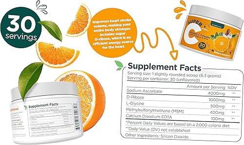 Miniatura 4 de Dr. Keith's Own Vitamina C en polvo de dosis alta súper C, 4000 mg con D-ribosa, glicina, MSM altamente absorbente, amigable con el estómago,