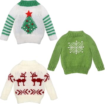 Aoriher 3 Pcs Christmas Doll Clothes Christmas Accessories Outfit Small Sweater Set Knitted Clothing Elk Xmas Santa Tree Snowflake Print Xmas Doll AccessoriesTree Style